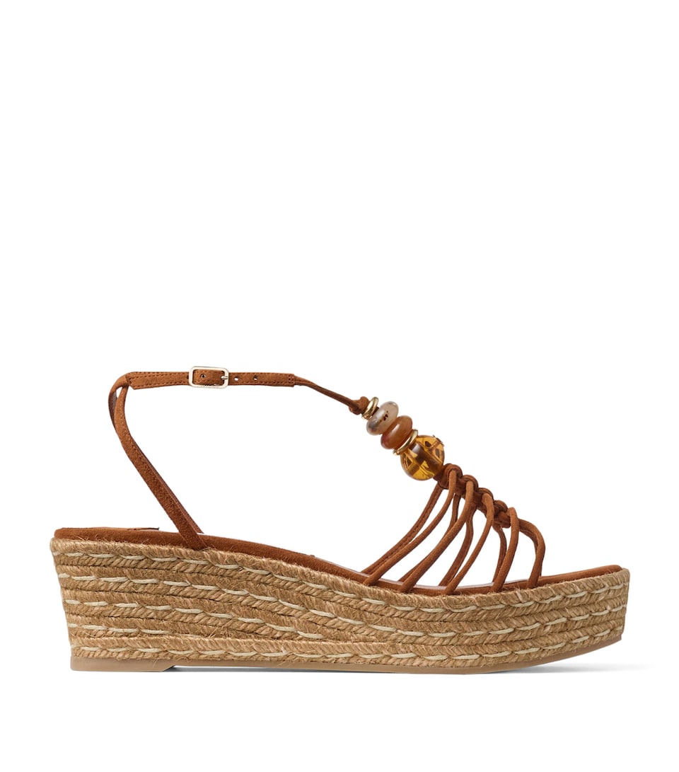 Jimmy Choo Lemi 50 Suede Wedge Sandals Tan Mix