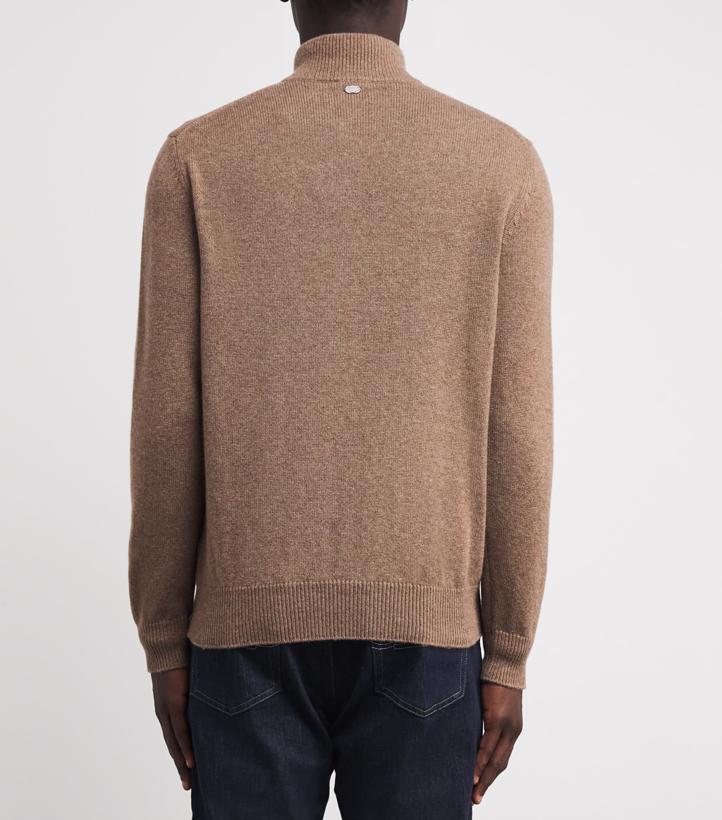 Agnona Mens Cashmere Quarter-Zip Sweater Brn Drk Camel Image 4