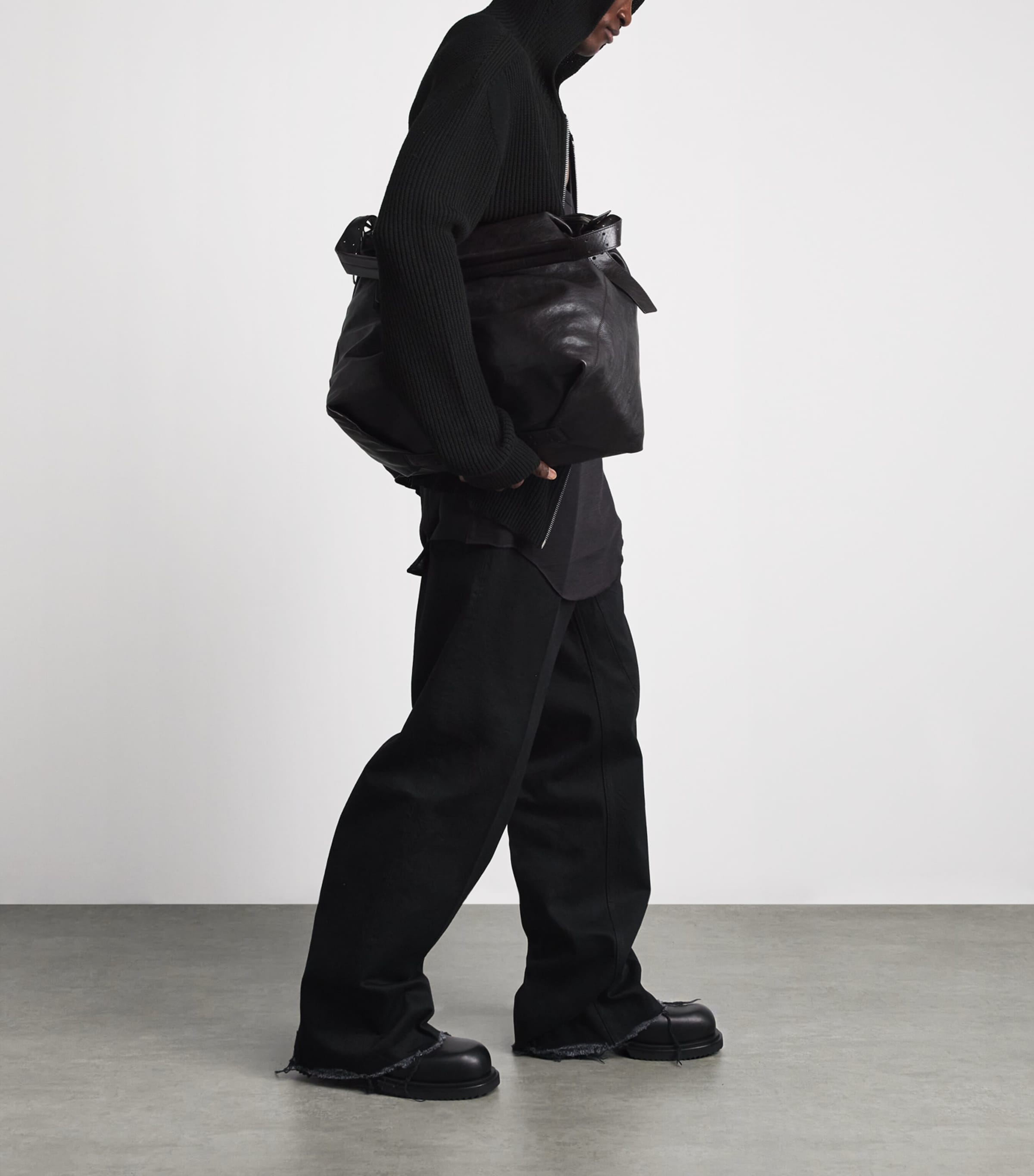 Rick Owens Mens Cashmere Zip-Up Hoodie Black Image 2