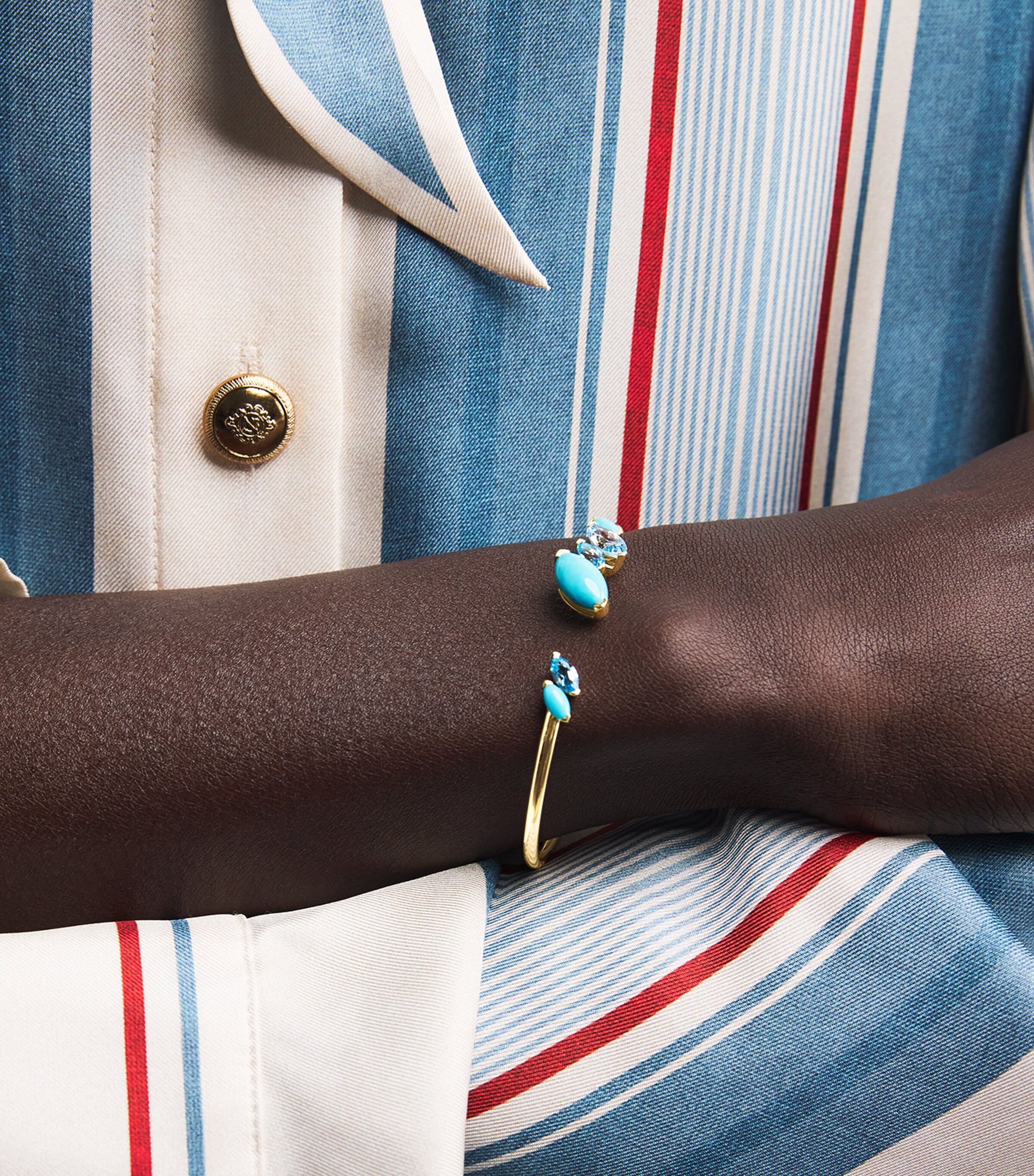 Yellow Gold, Topaz and Turquoise Batik Cuff YELLOW GOLD Image 2