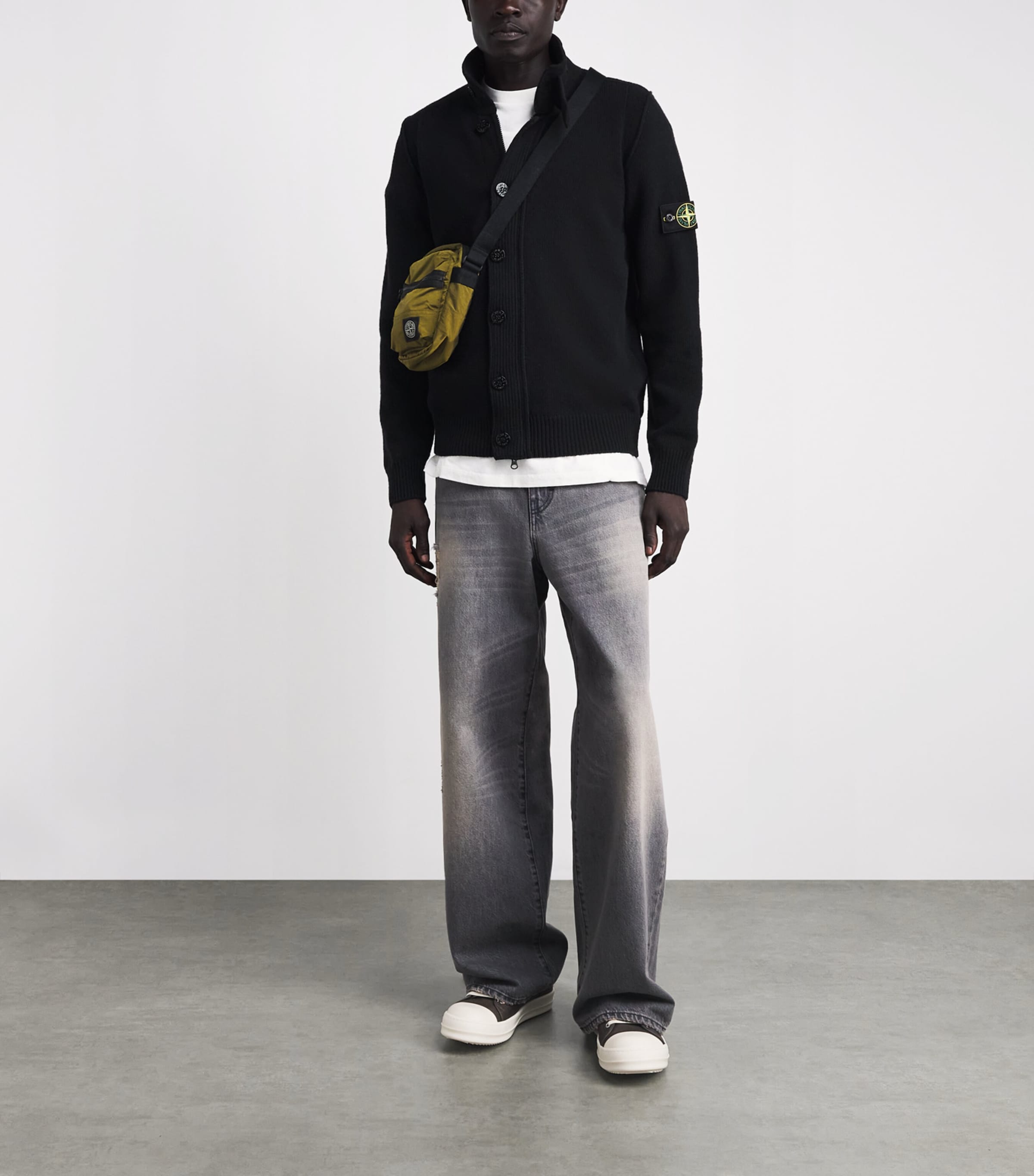 Stone Island Mens Lambswool Stand-Collar Cardigan Image 2