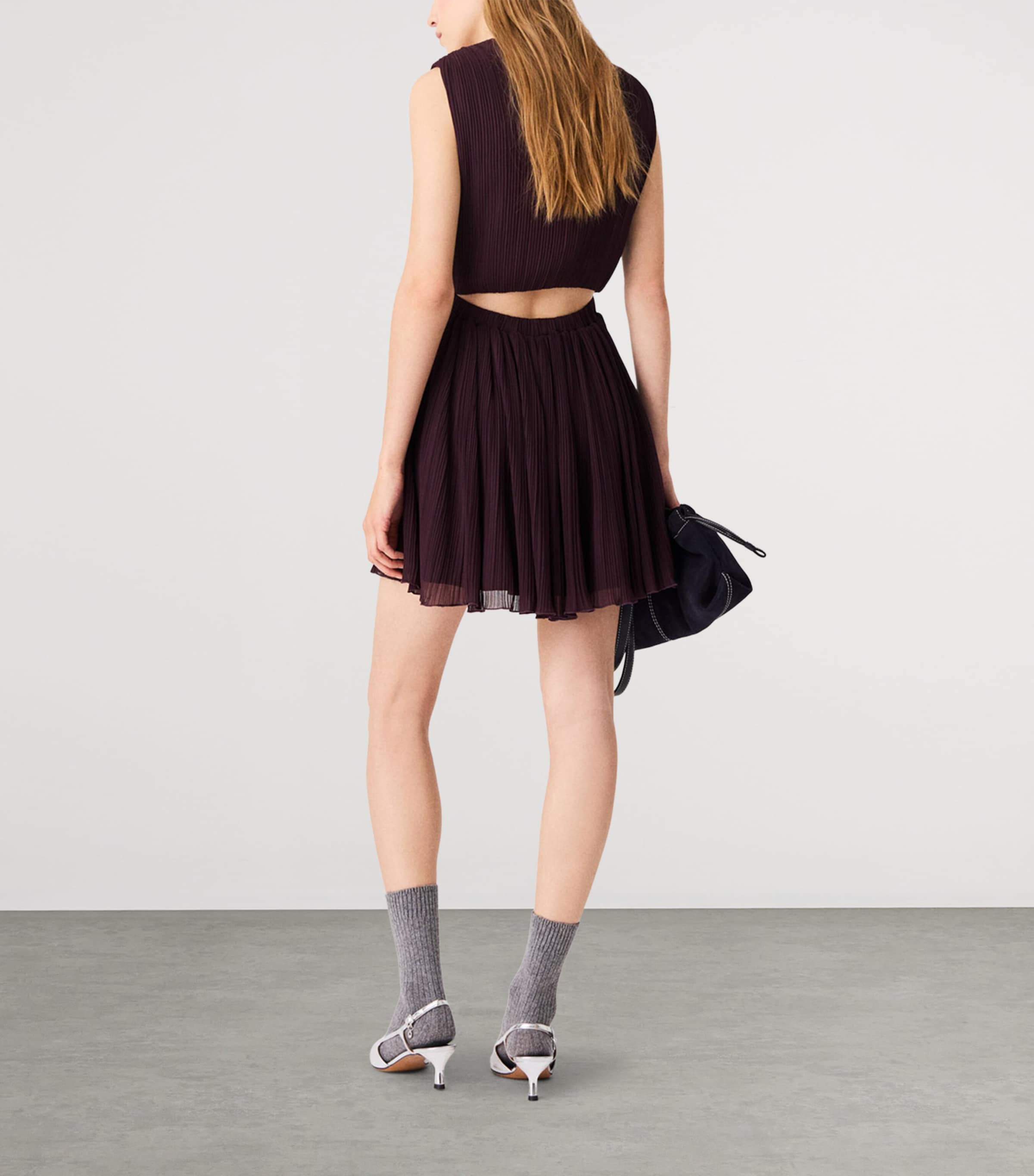 Maje Womens Plissé Cut-Out Mini Dress Eggplant Image 3