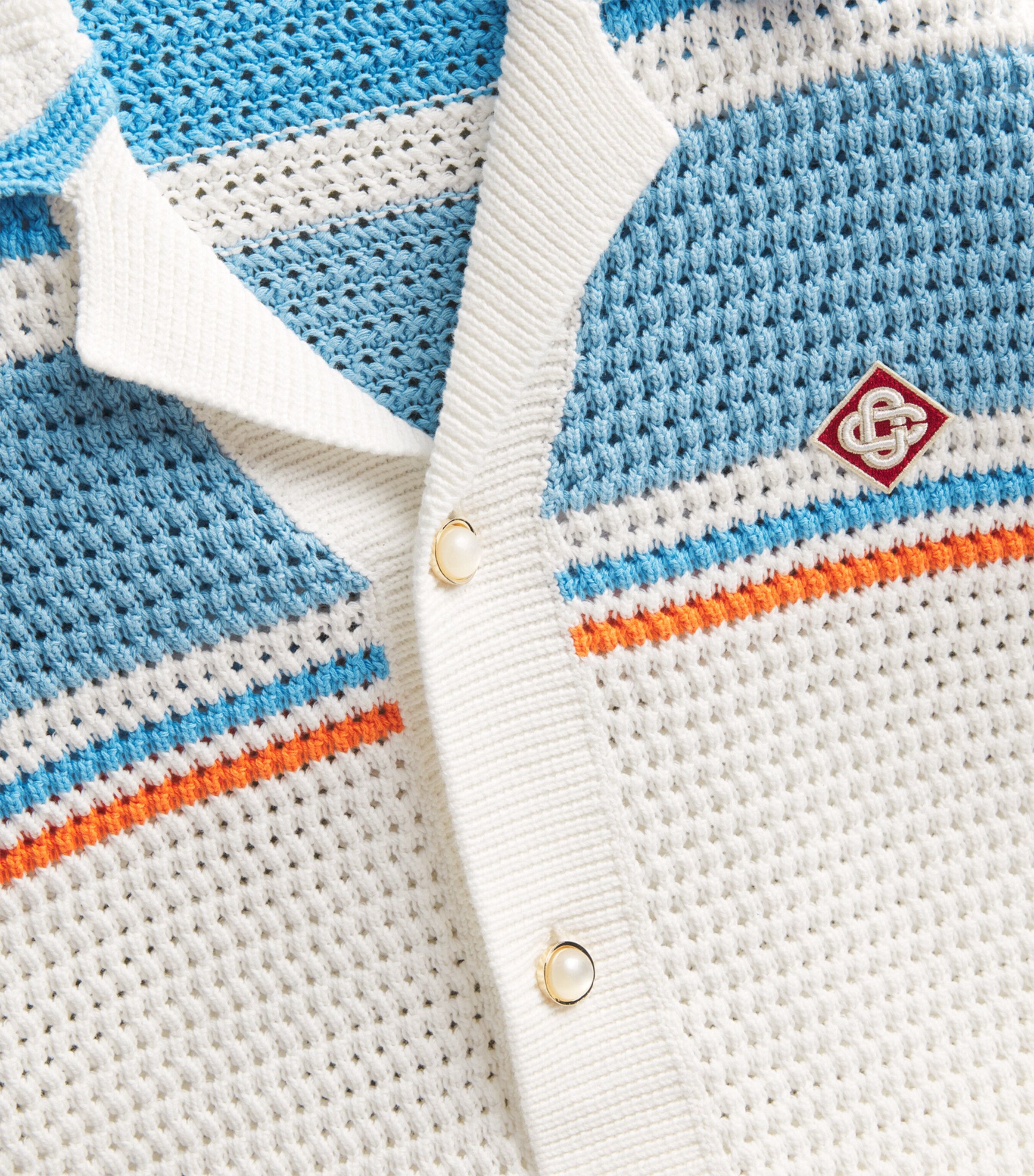 Cotton Crochet Tennis Short-Sleeve Shirt BLUE MULTI Image 5