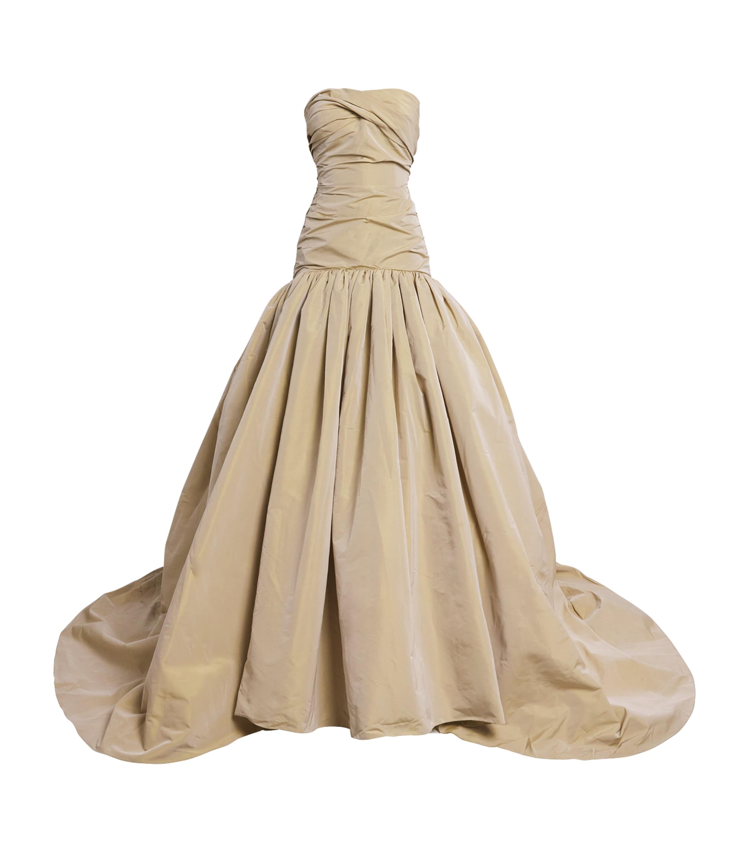 Marmar Halim Taffeta Strapless Draped Gown In Neutral