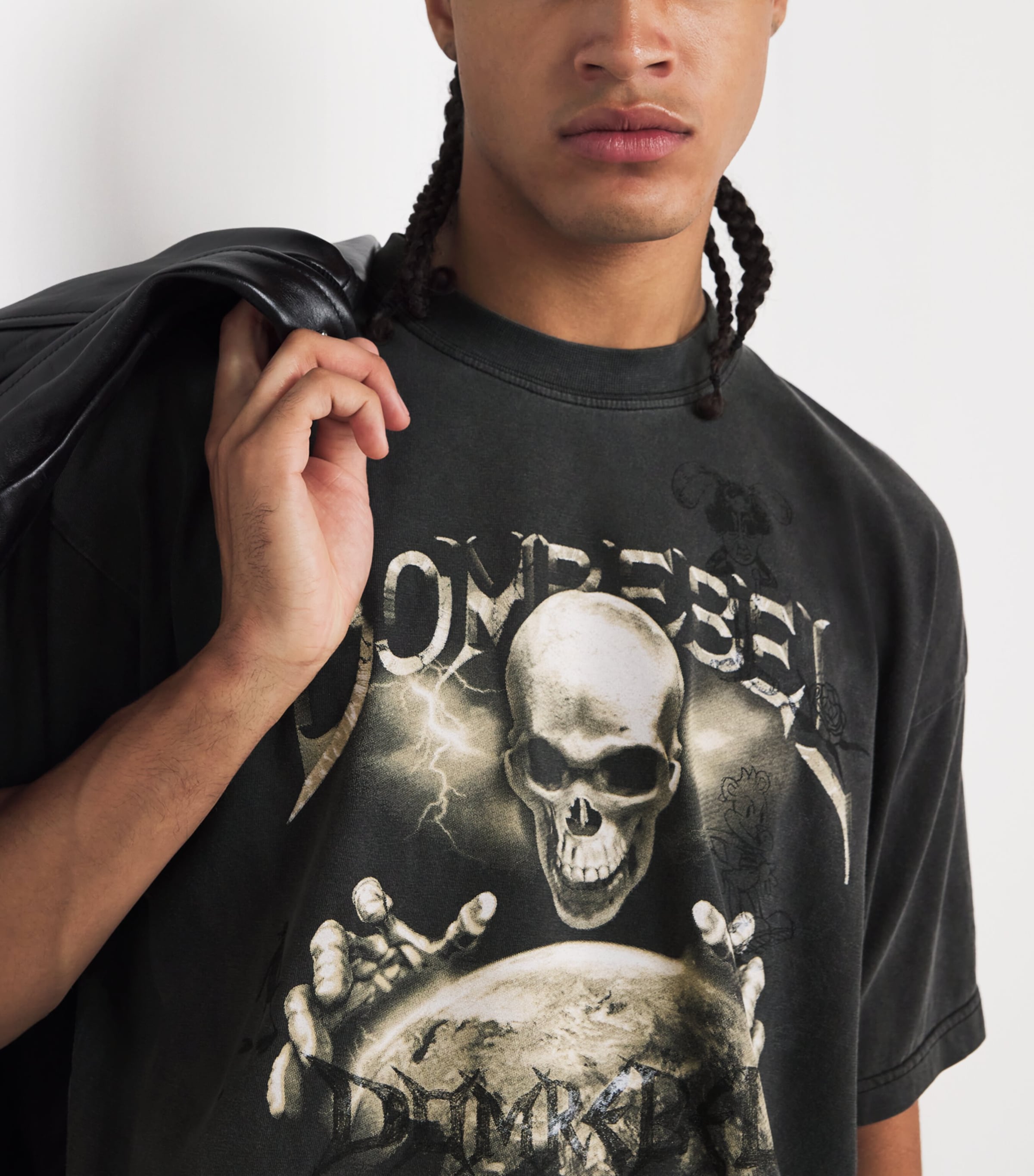 Cotton Skeleton Graphic Doomer T-Shirt OLD BLACK Image 6