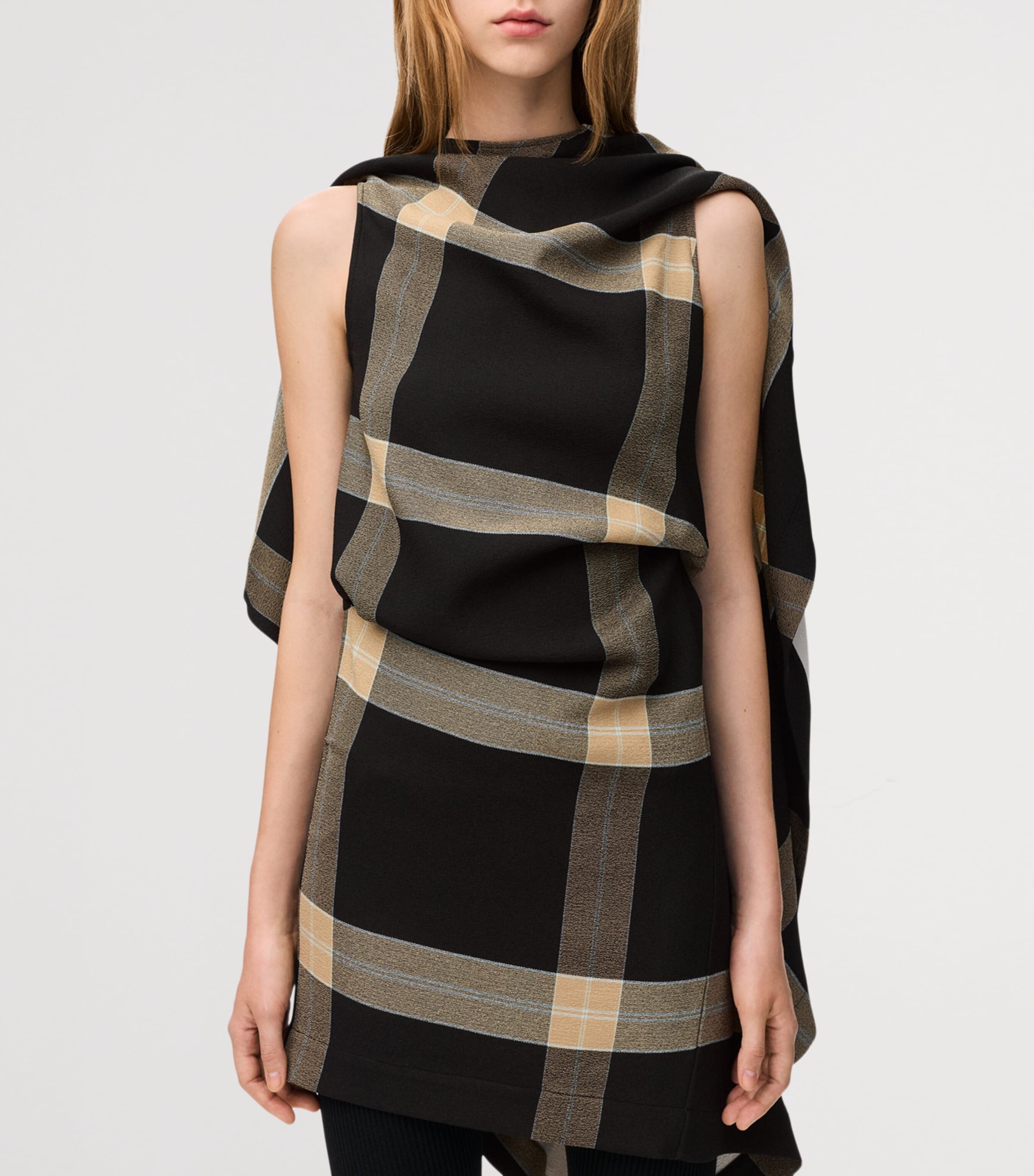 LOEWE Womens Check Asymmetrical Mini Dress Black/beige Image 4