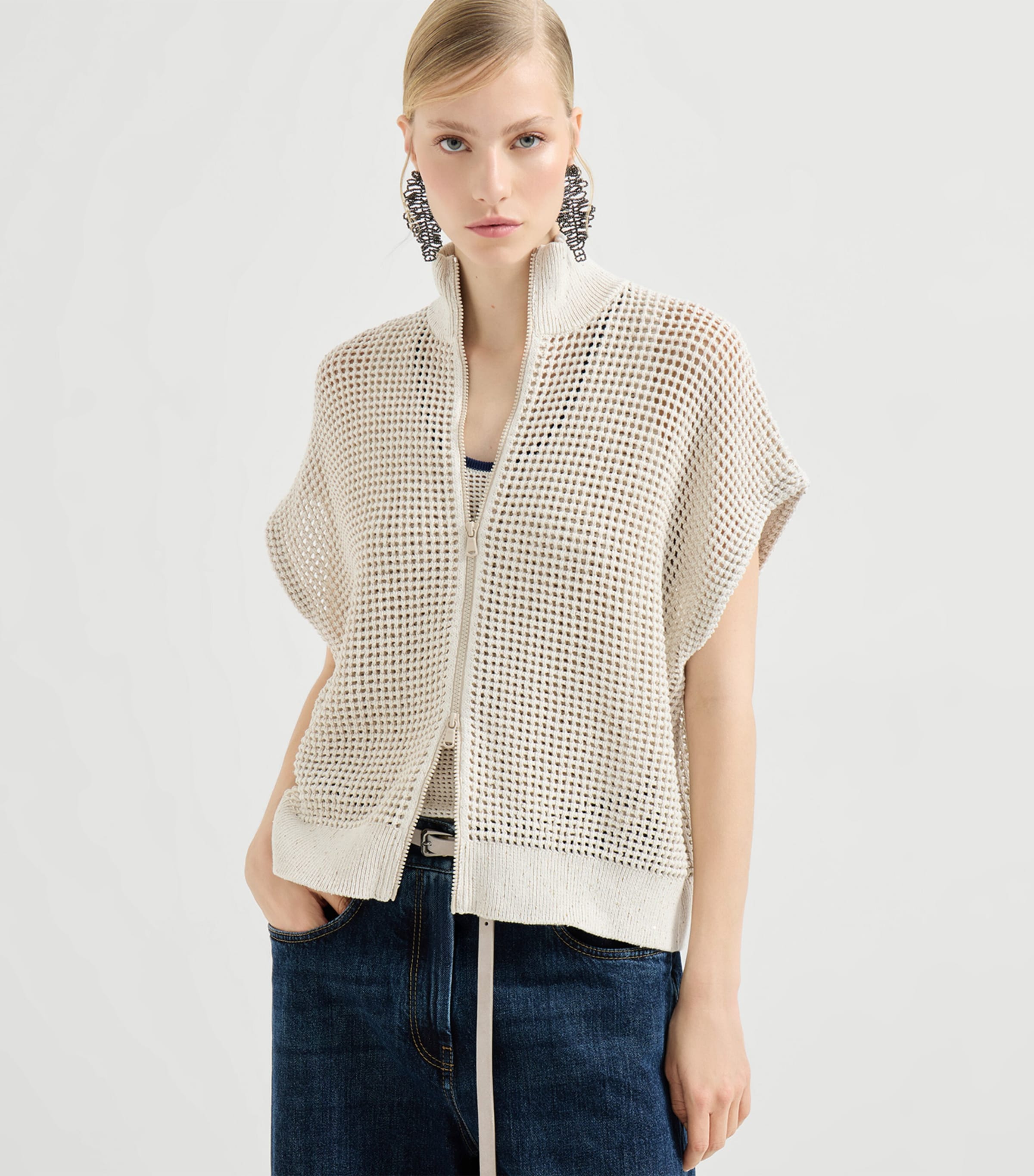 Brunello Cucinelli Womens Cotton-Blend Short-Sleeve Cardigan Image 5