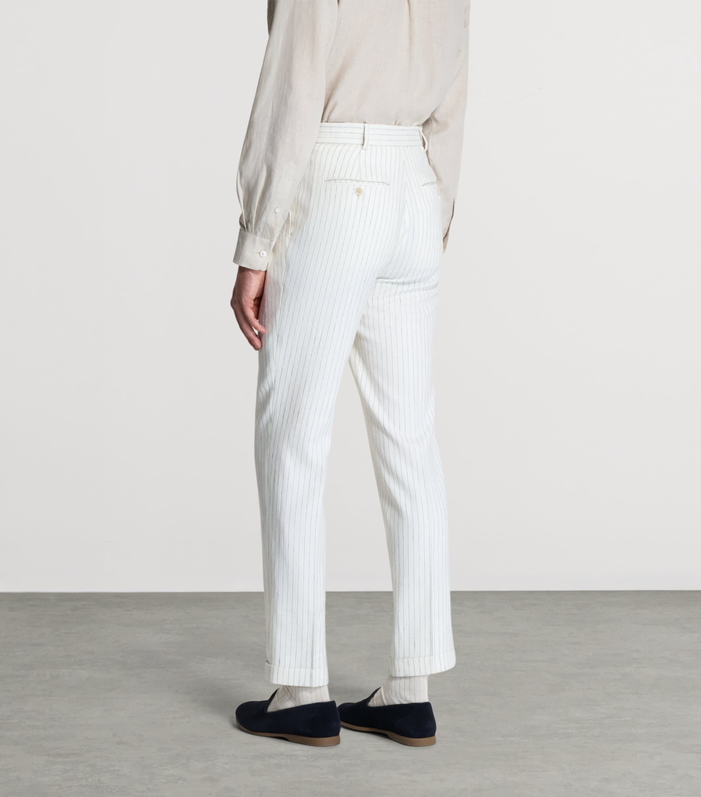 Dunhill Mens Linen Pinstripe Tailored Trousers Image 3
