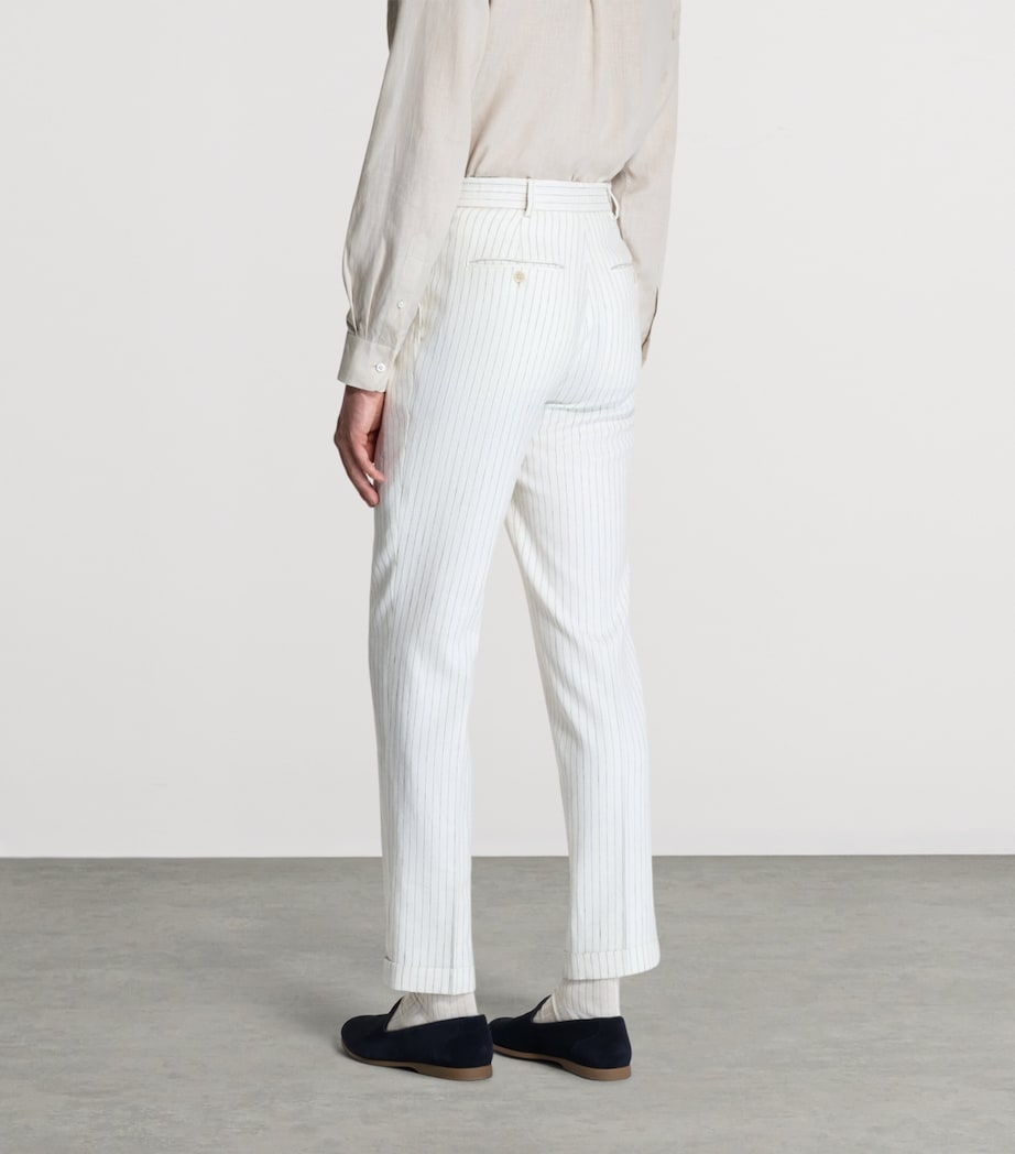 Dunhill Mens Linen Pinstripe Tailored Trousers Image 3