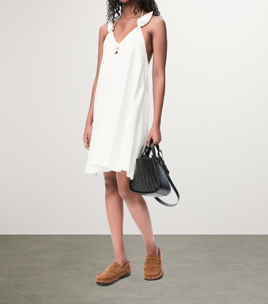 loewe white mini dress LOEWE Pleated three-quarter Sleeve Mini Dress | White