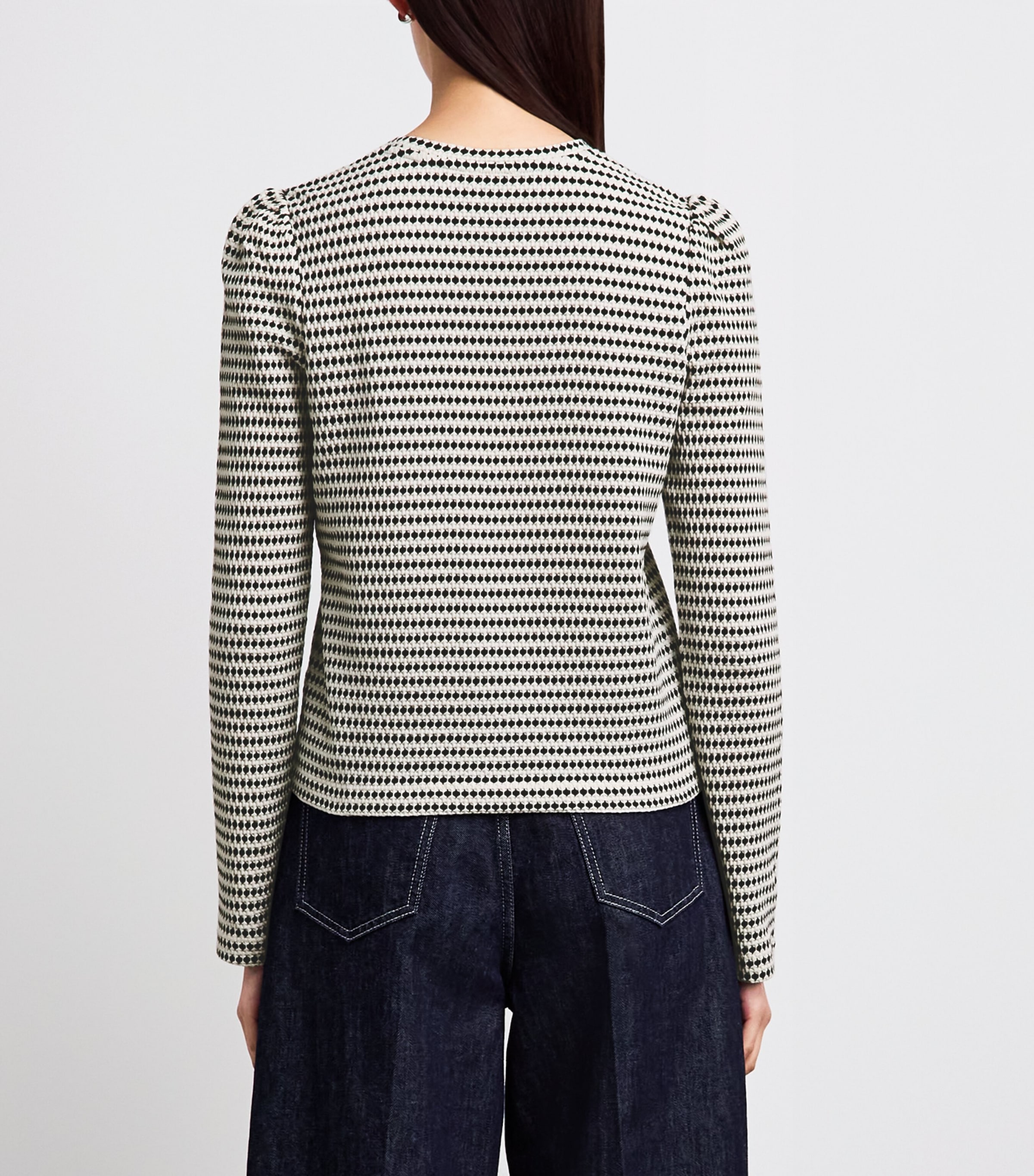 ME+EM Womens Long-Sleeve Jacquard Top Cream/black Image 5