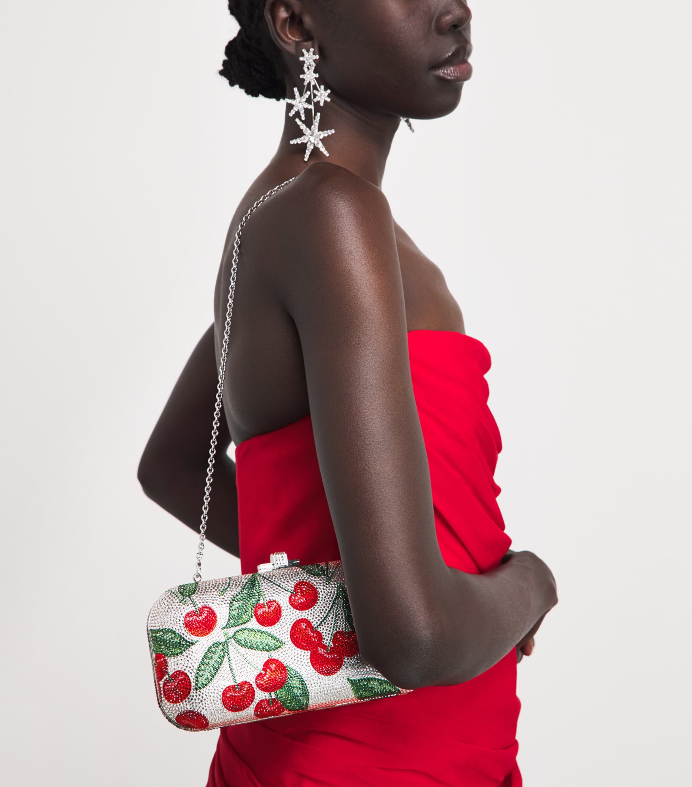 Judith Leiber Crystal Long Slide Cherries Clutch Bag Silver Rhine Multi Image 4