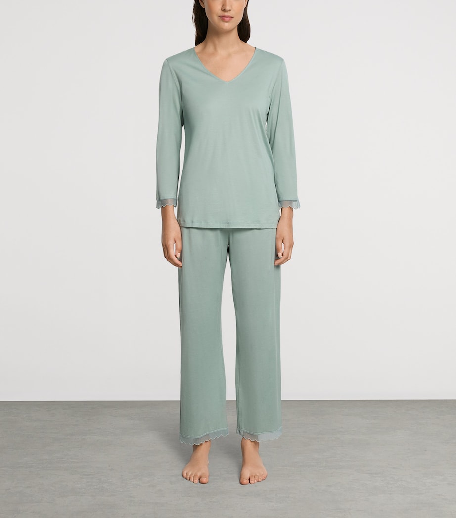 Hanro Womens Cotton Long Inaya Pyjama Set Dark Seafoam Image 2