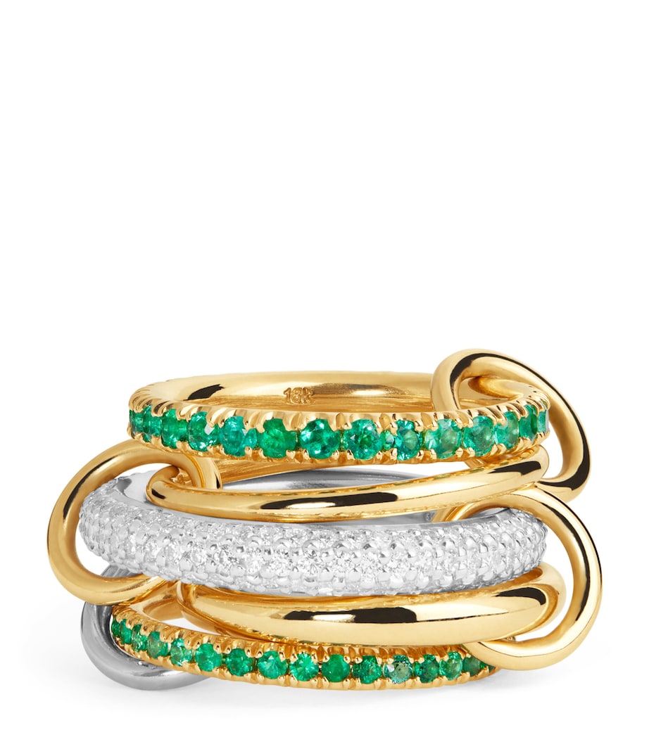 Mixed Metal, Diamond and Emerald Chloe Ring (Size 7) YELLOW GOLD Image 1