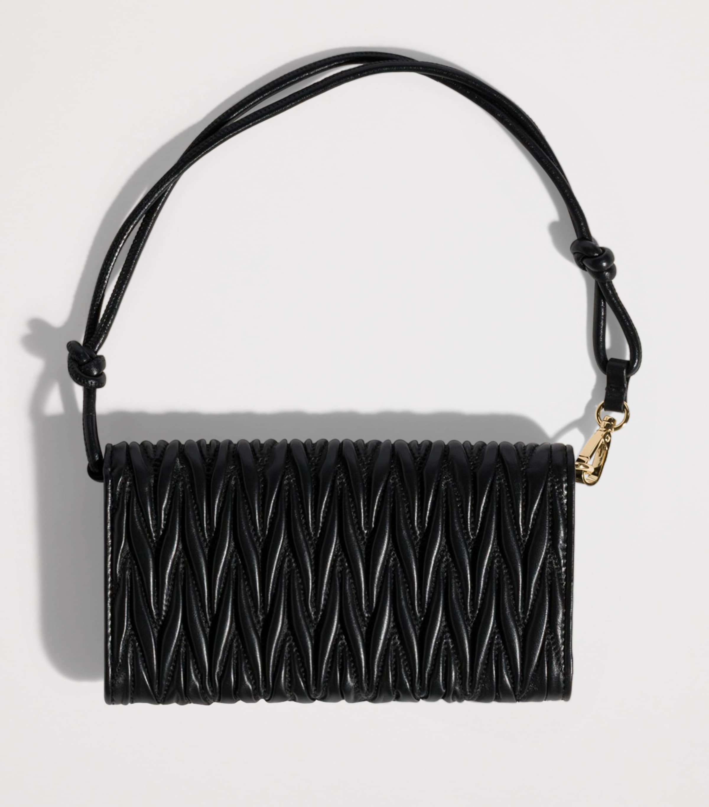 Miu Miu Leather Matelassé Chain Wallet Black Image 3