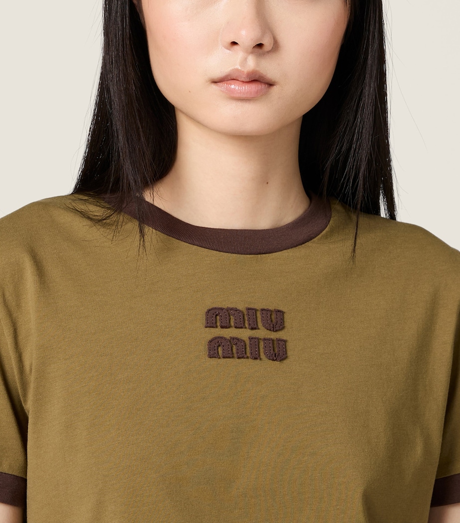 Miu Miu Womens Cotton Jersey Logo T-Shirt Image 4