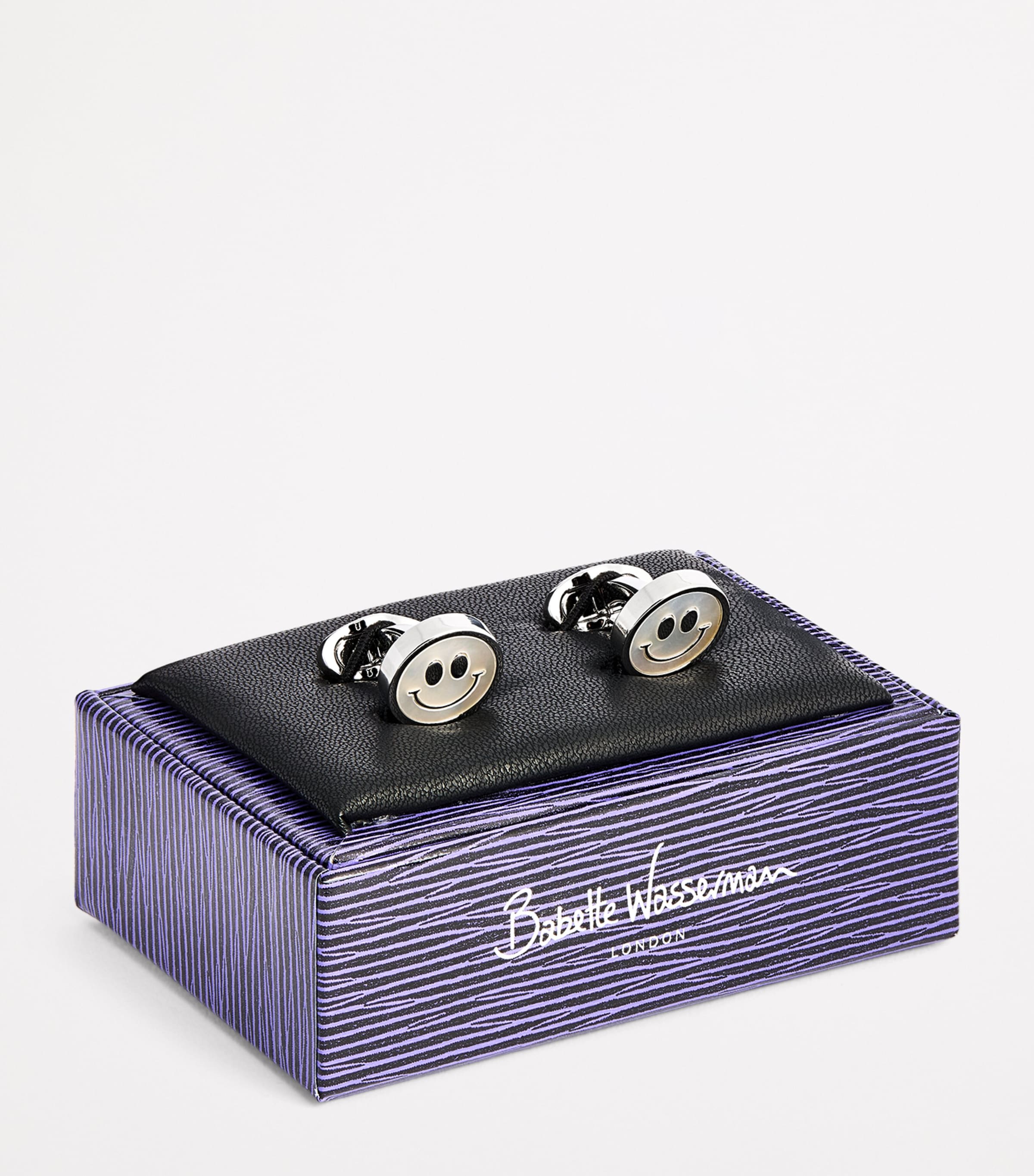 Babette Wasserman Rhodium-Plated Smiley Face Cufflinks Silver Image 3