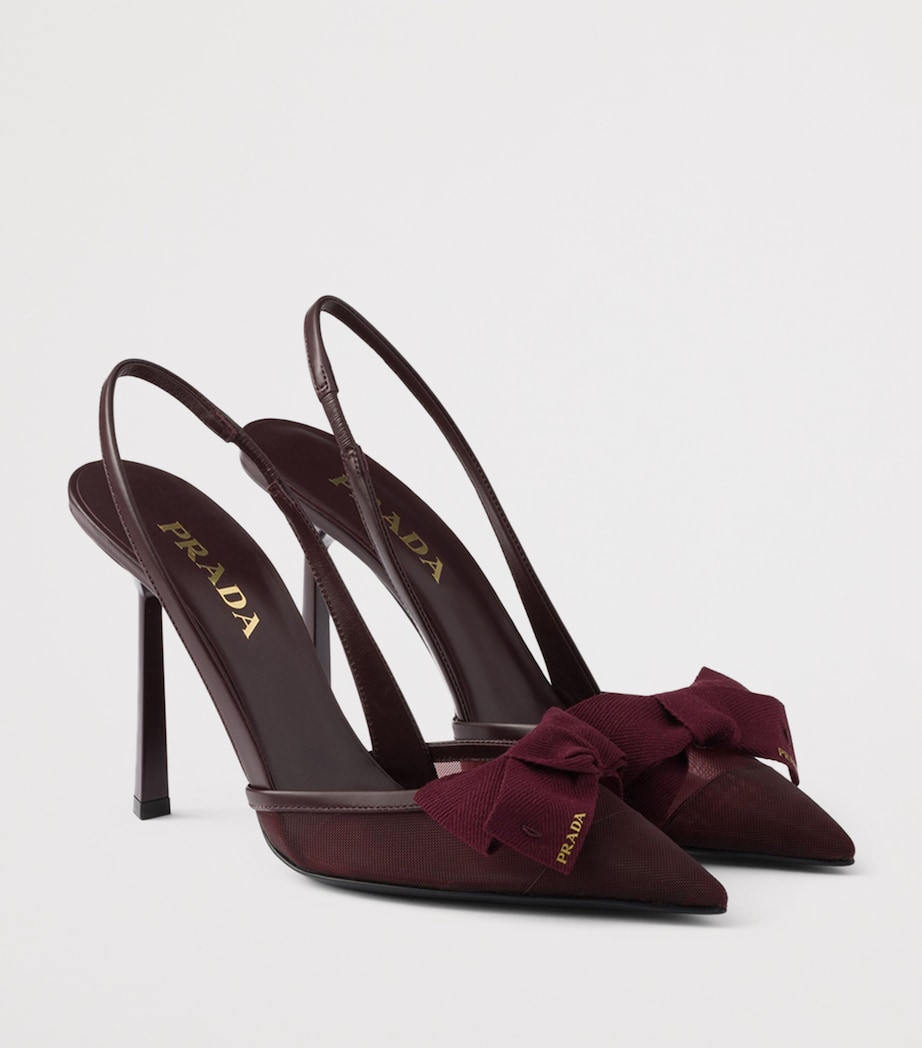 Prada Mesh Bow Slingback Pumps 100 Burgundy Image 2