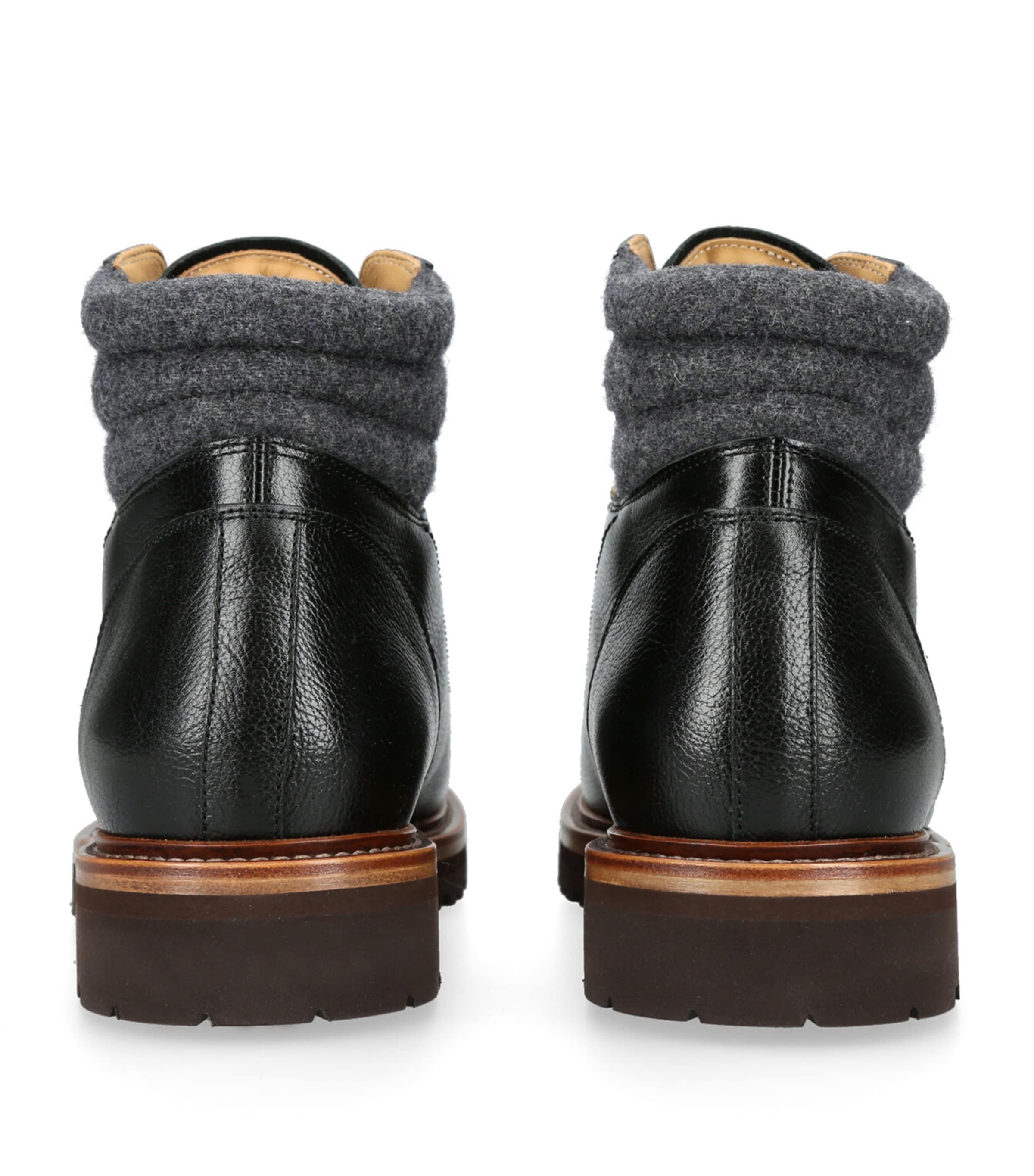 Leather Wool-Trim Mountain Boots BLACK Image 2