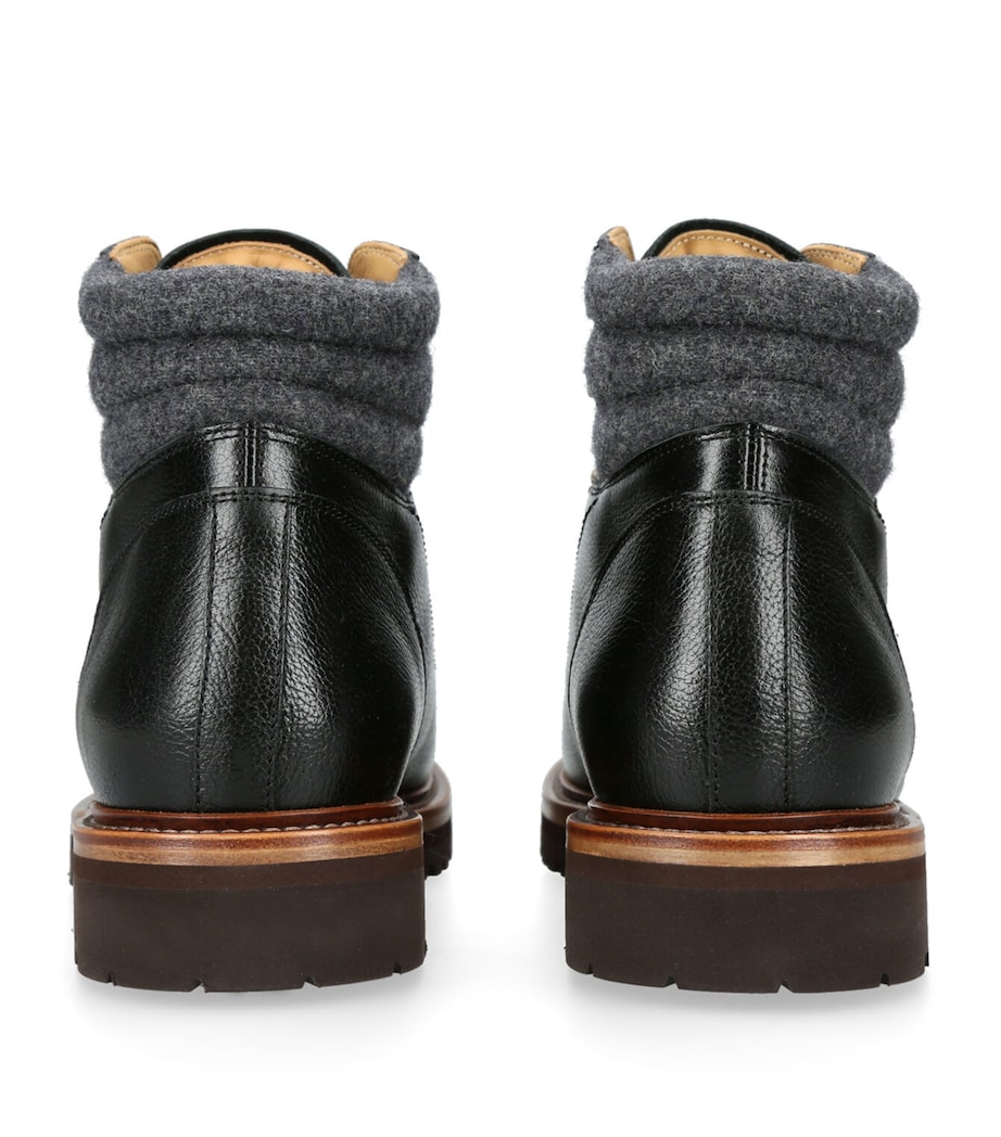 Leather Wool-Trim Mountain Boots BLACK Image 2