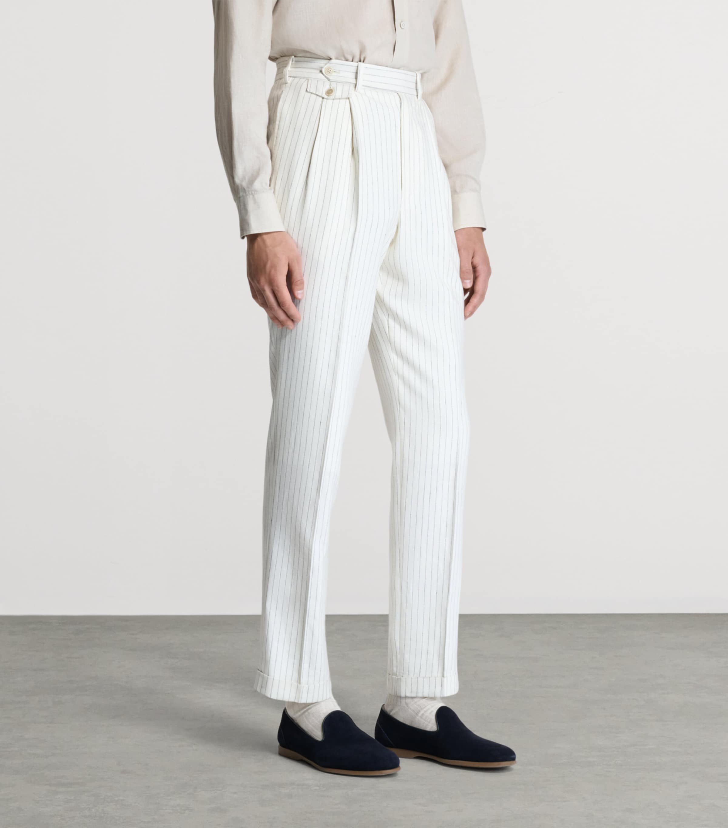 Dunhill Mens Linen Pinstripe Tailored Trousers Image 4