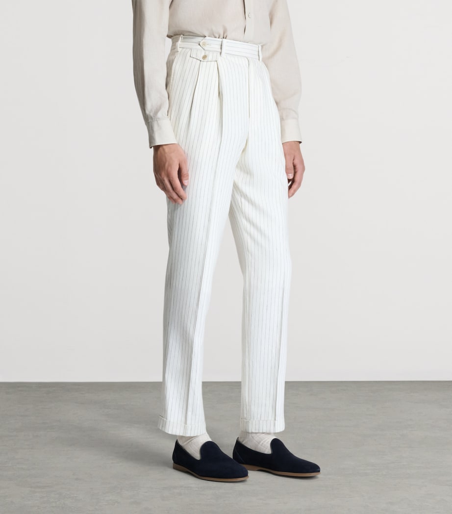 Dunhill Mens Linen Pinstripe Tailored Trousers Image 4