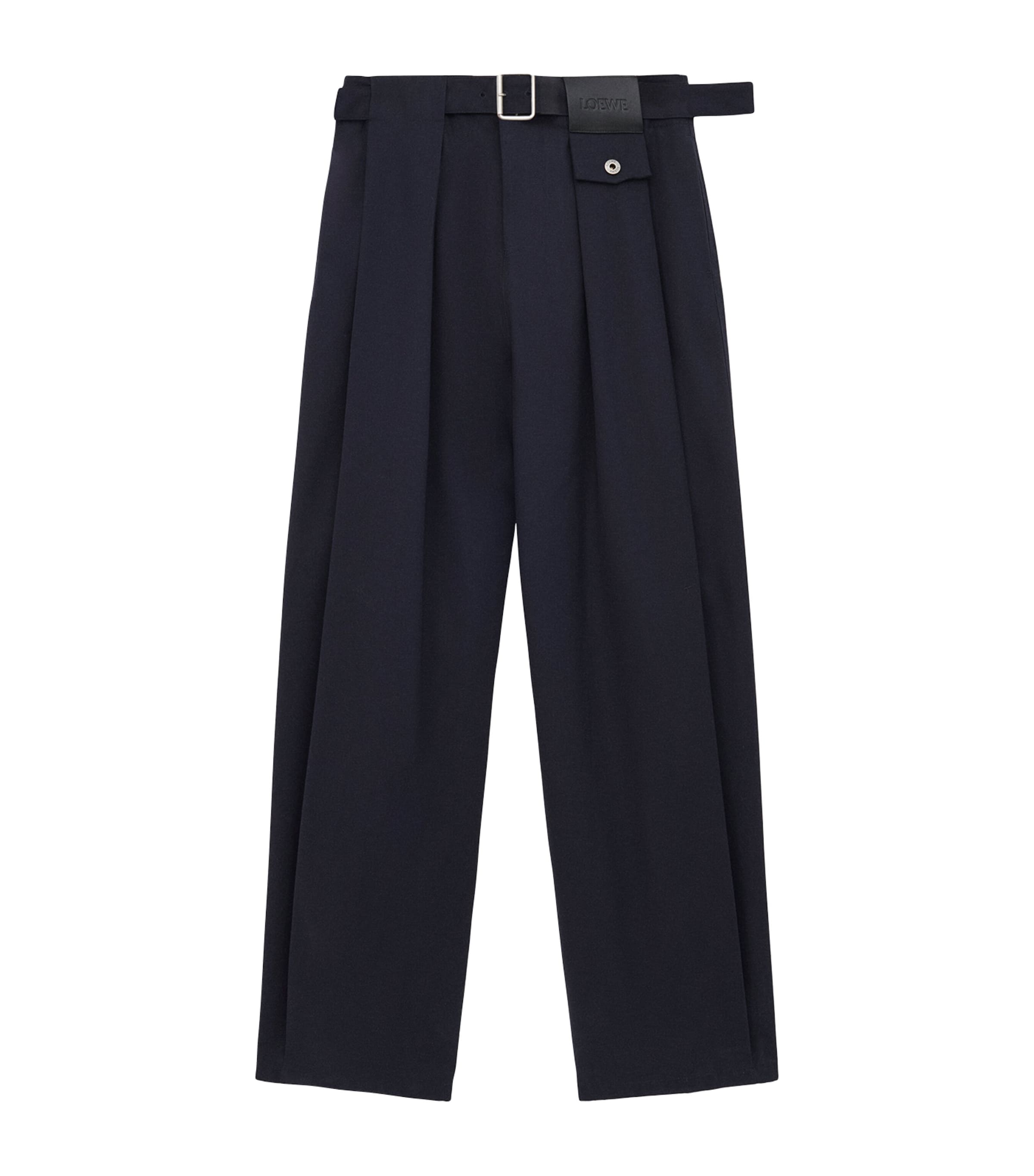 Cotton-Silk Gabardine Belted Trousers DARK NAVY Image 1