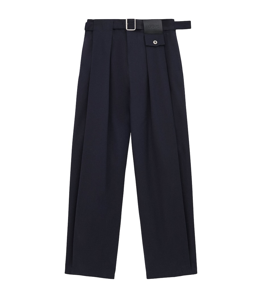 Cotton-Silk Gabardine Belted Trousers DARK NAVY Image 1