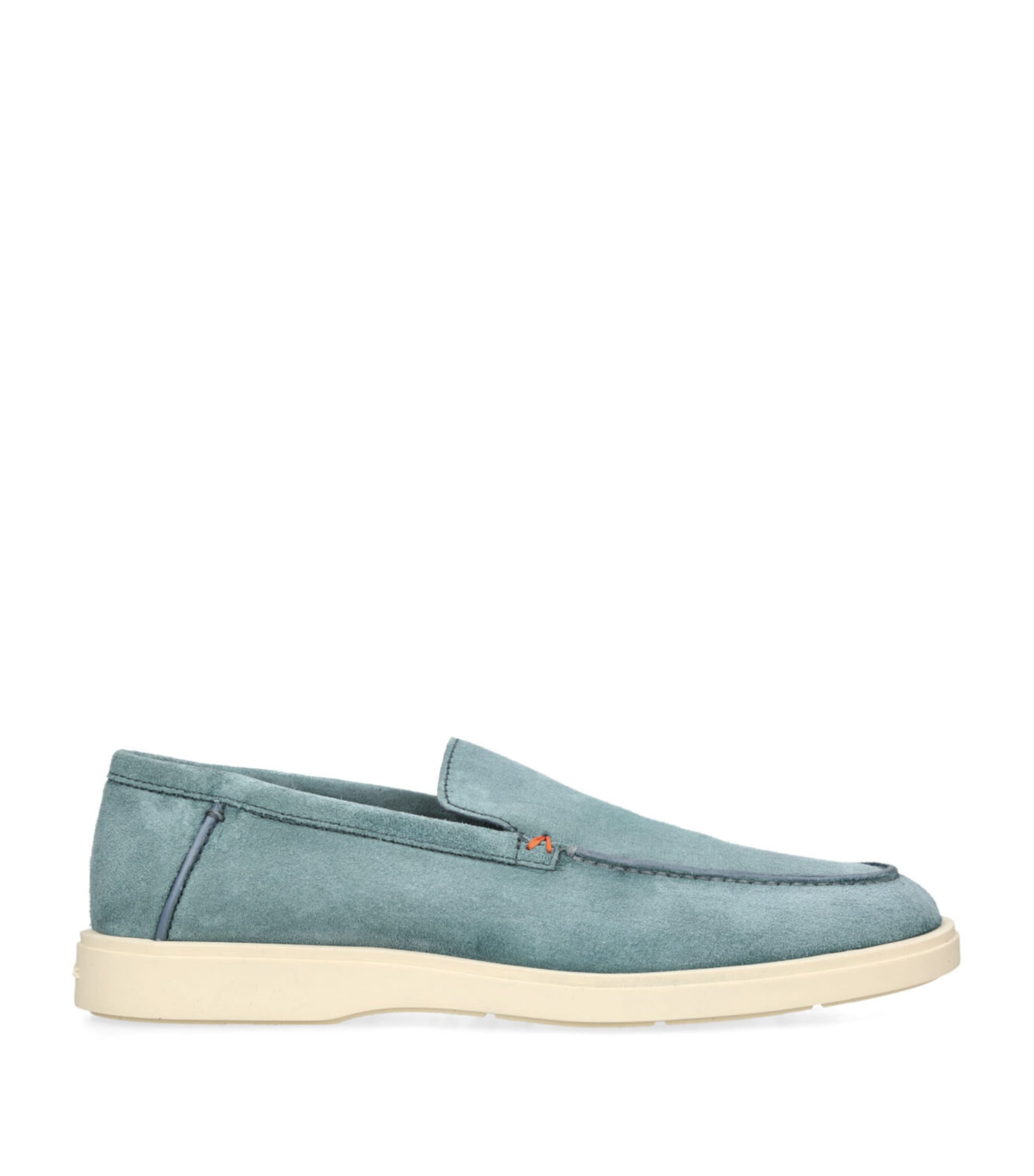 Santoni Suede Detroit Loafers In Blue