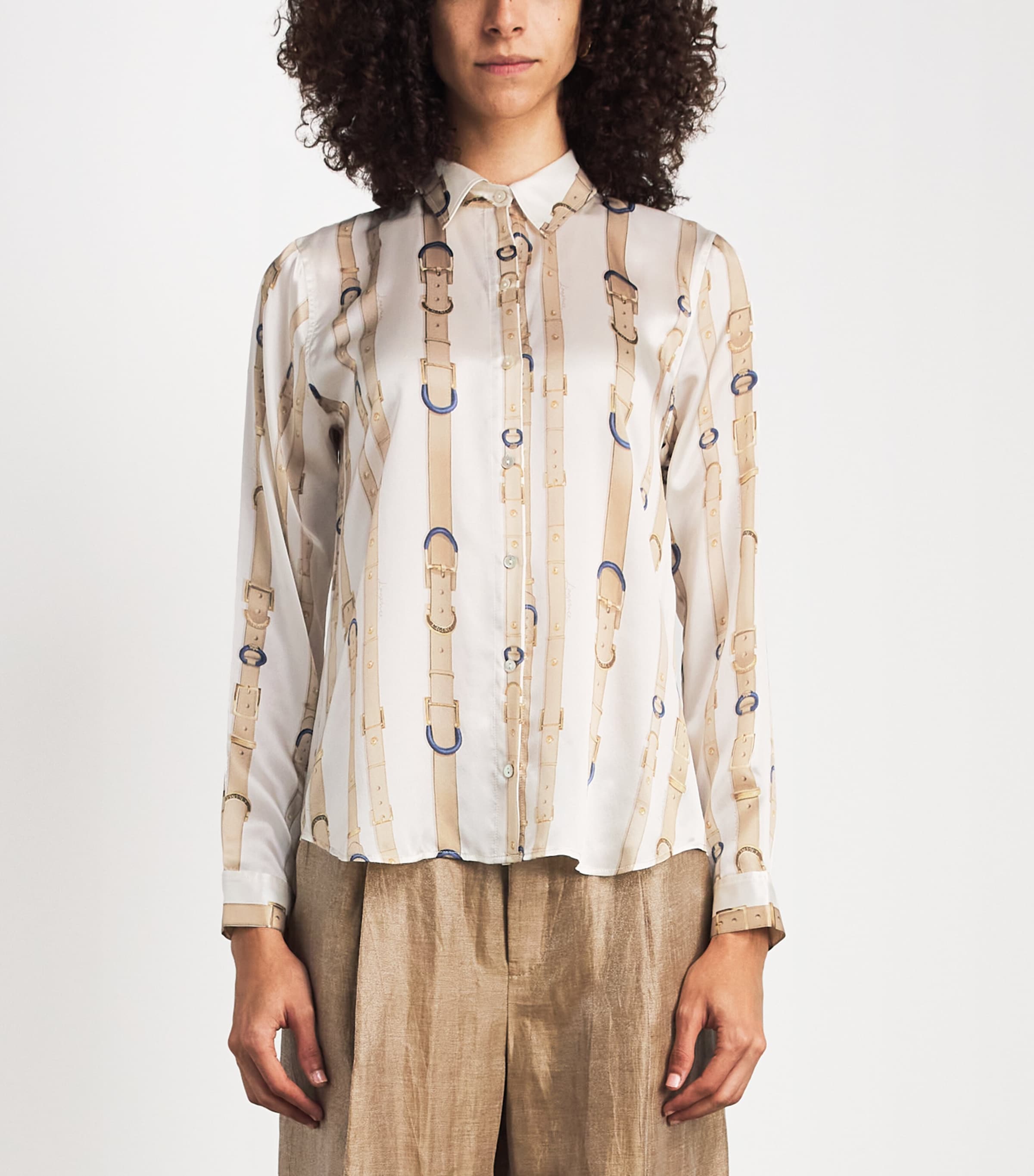 L'Agence Womens Silk Tyler Shirt Ecr Mlt Std Blt Strp Image 4