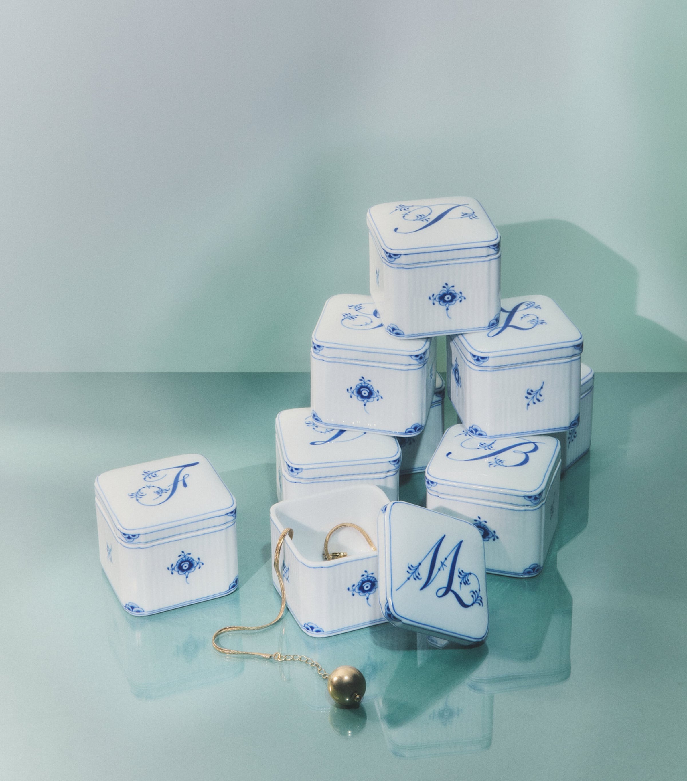 Royal Copenhagen Porcelain Alphabet Bonbonniere Blue Image 2