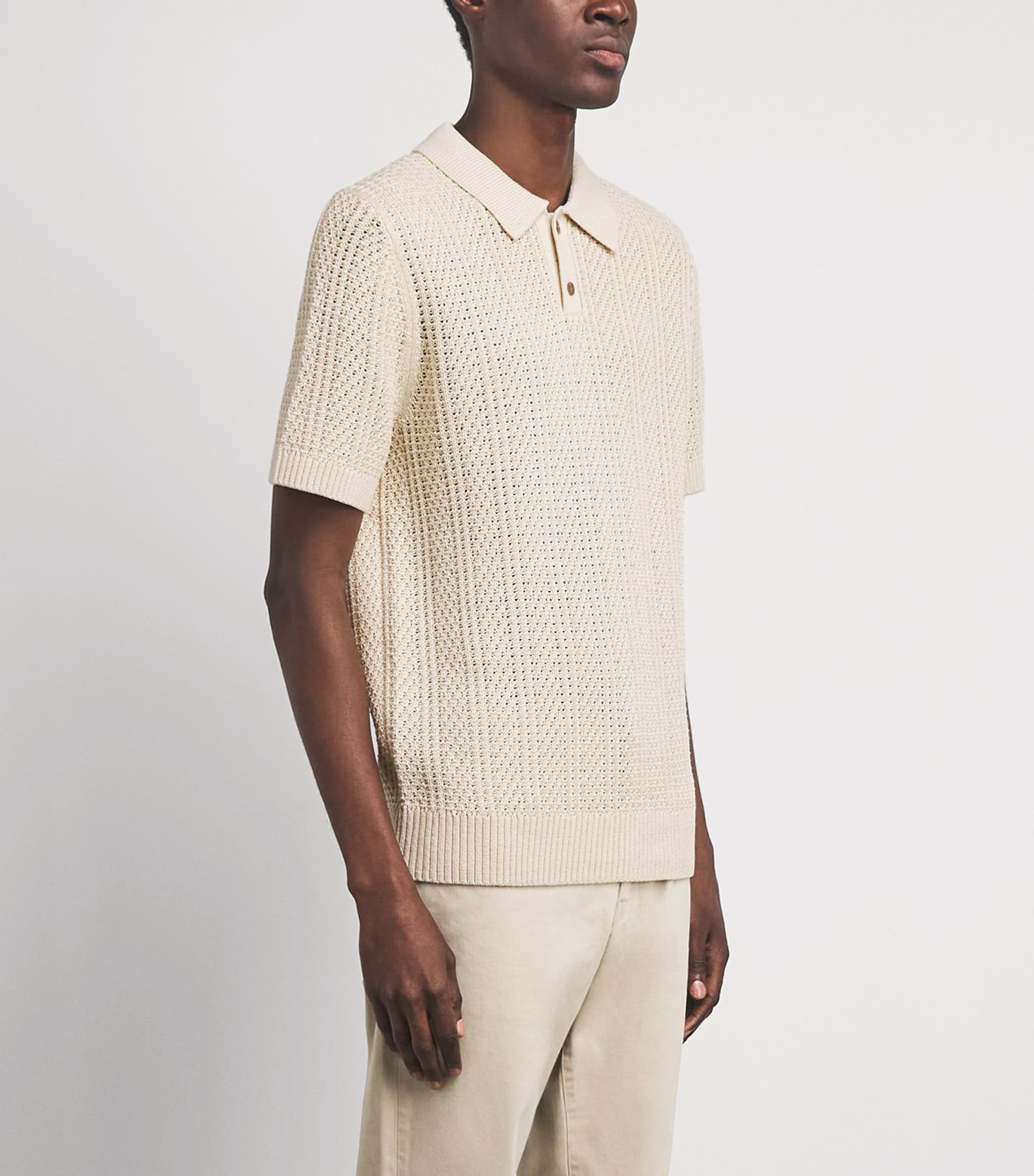 Vince Mens Cotton Crochet Knit Polo Shirt Dk Blanco Image 4