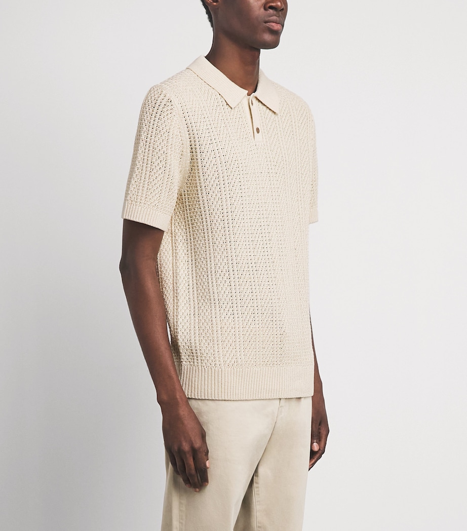 Vince Mens Cotton Crochet Knit Polo Shirt Dk Blanco Image 4