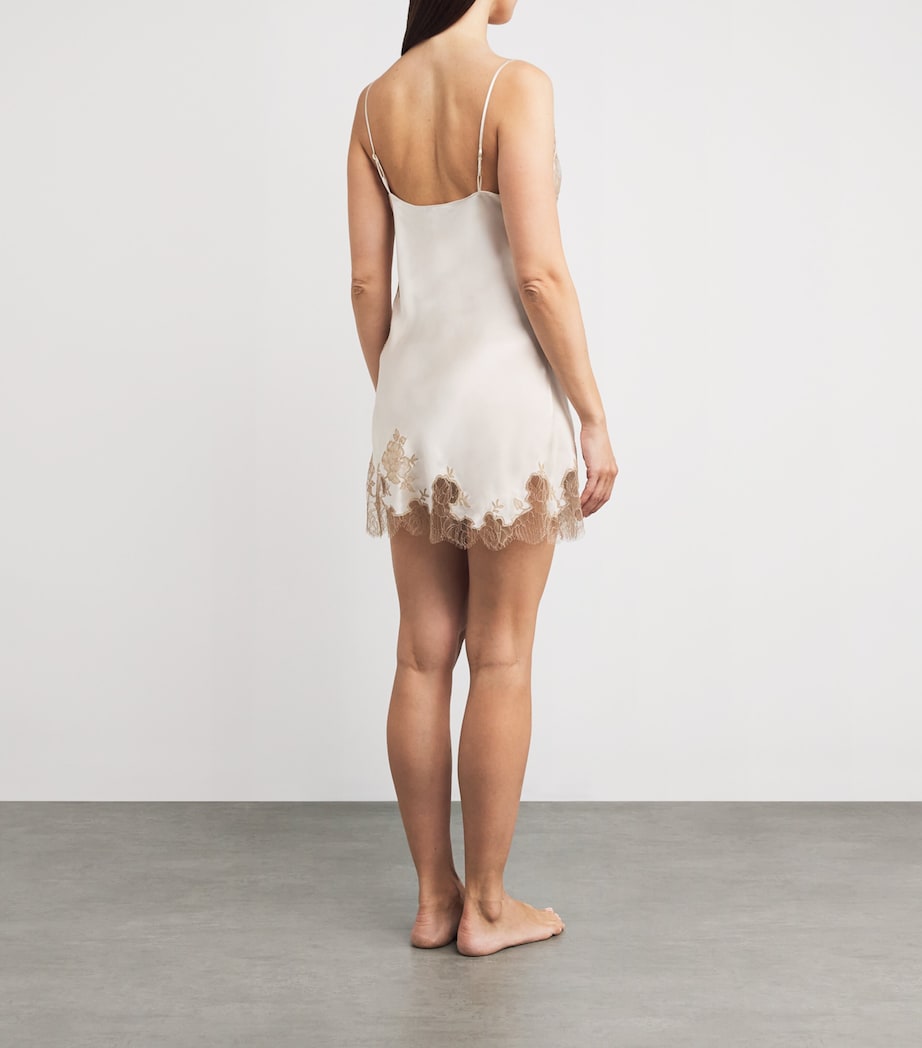 Silk Lace-Trim Short Slip Dress NACRE/VISON Image 4