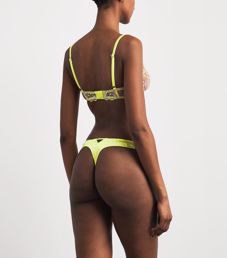Fleur Du Mal Womens Silk Embroidered Étoile Thong Neon Yellow Image 3