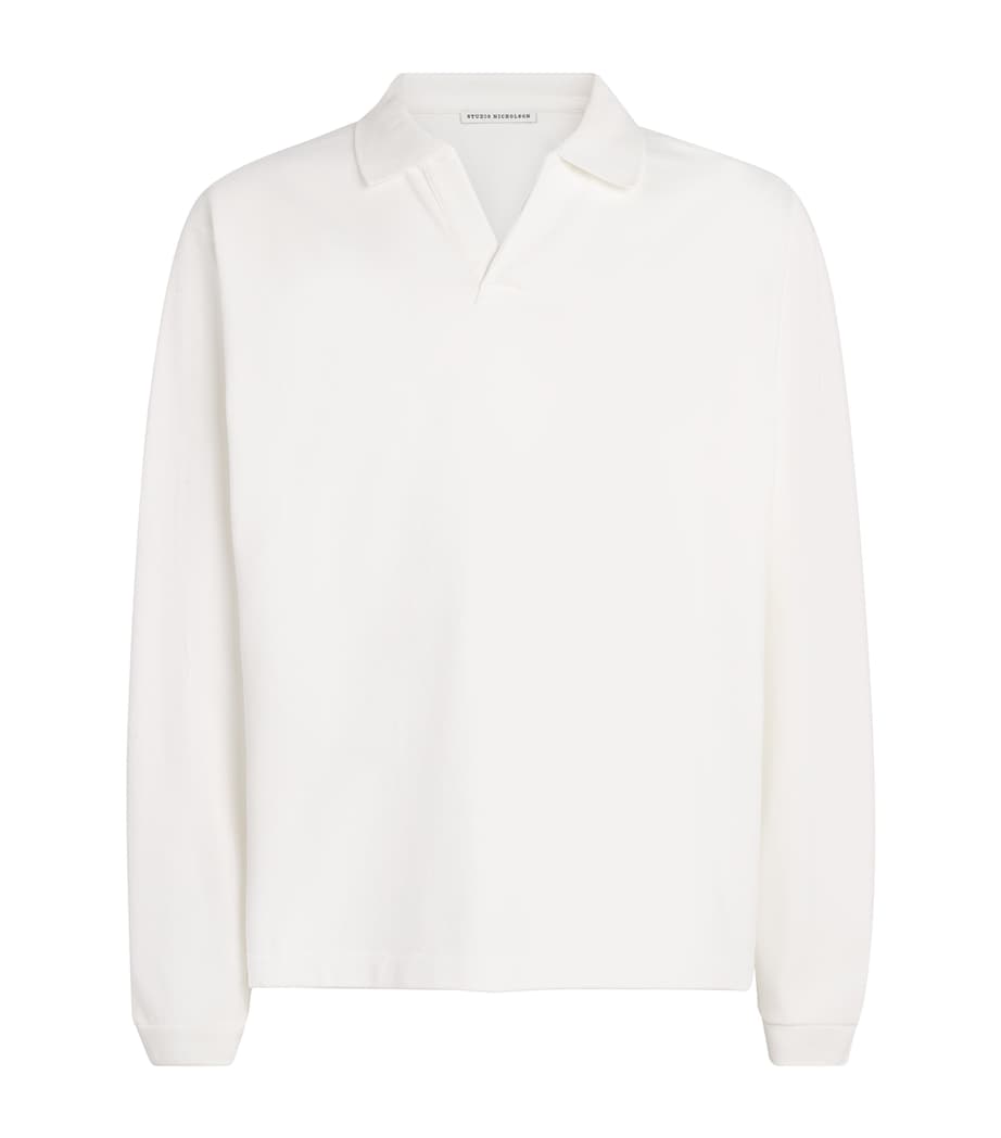 Studio Nicholson Mens Cotton Long-Sleeve Polo Shirt Parchment Image 1