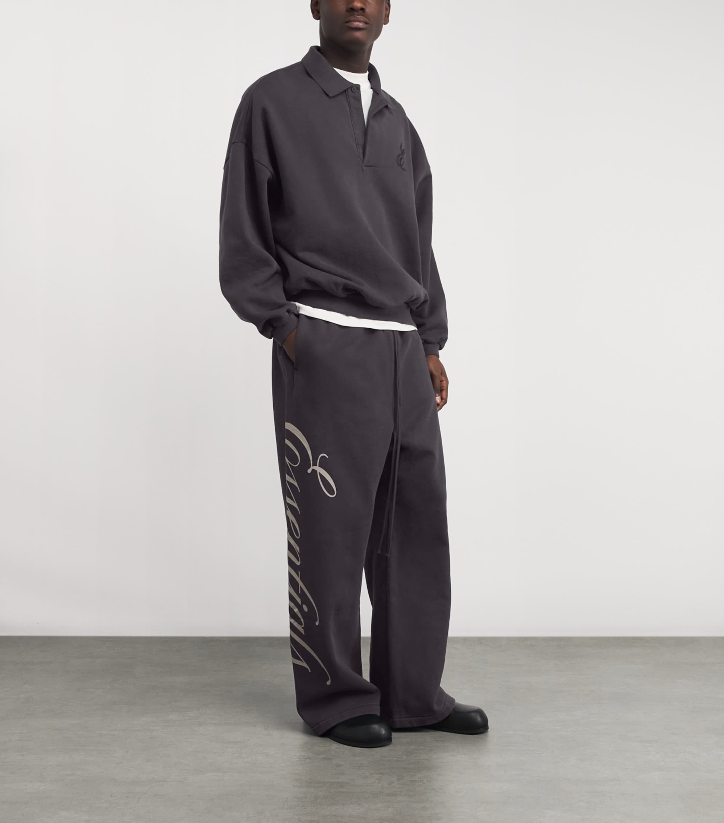 Cotton Script Polo Sweatshirt VINTAGE BLACK Image 2