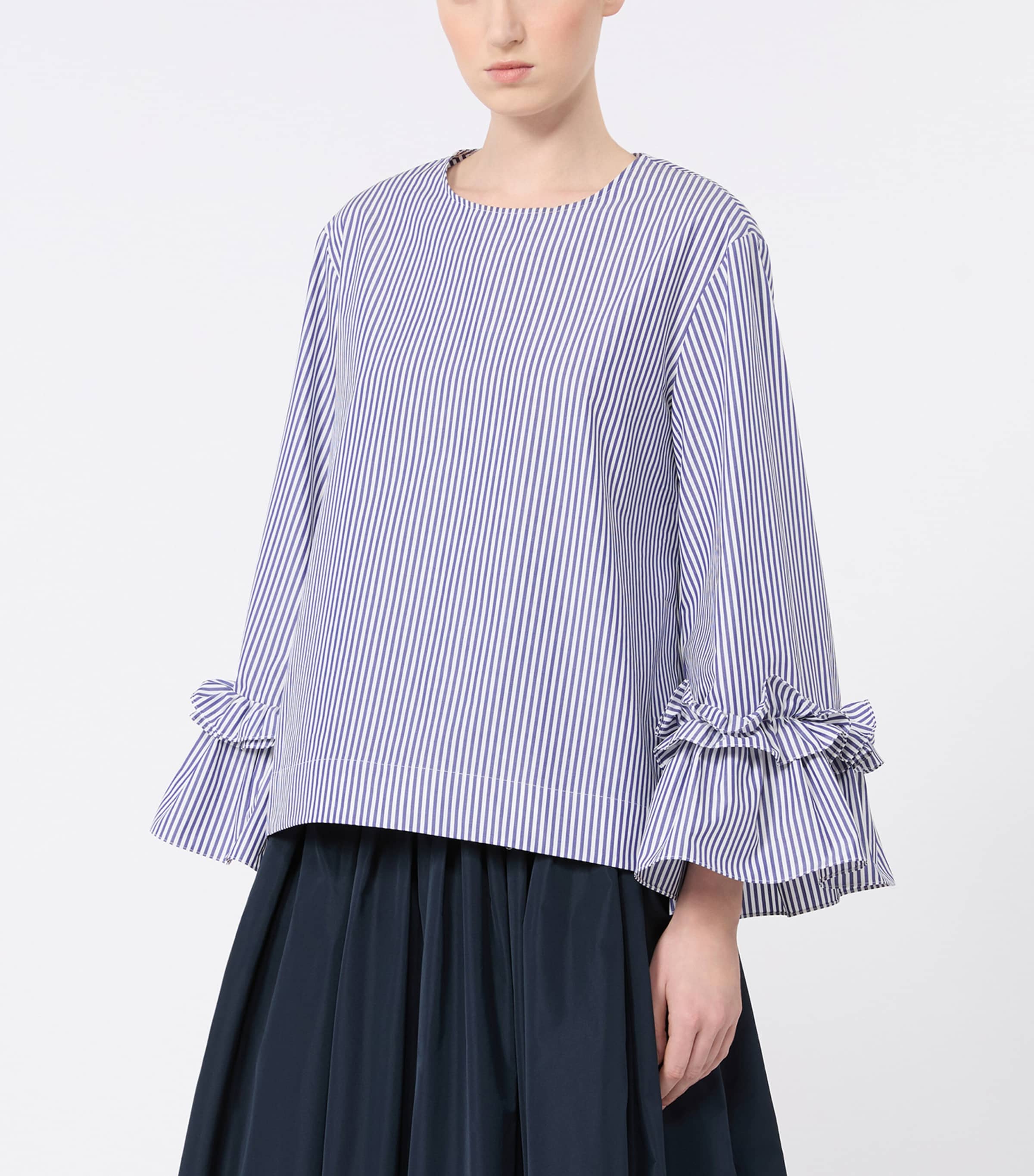 Max Mara Womens Cotton Stripe Blouse Light Blue Image 3
