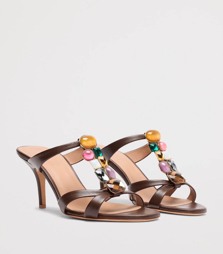 Malone Souliers Leather Jewel-Embellished Simi Heeled Sandals 70 Tobacco Image 3