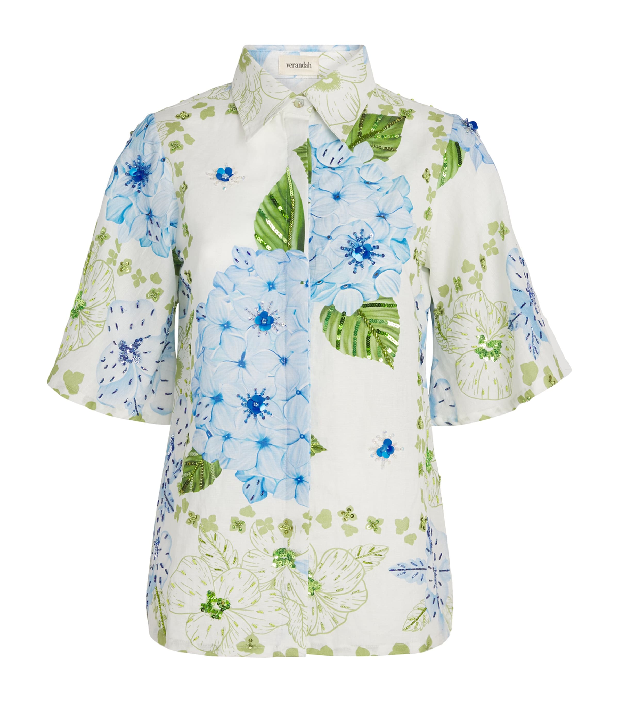 Verandah Linen-Cotton Hydrangea Shirt Iv & Blu Hyra Scarf