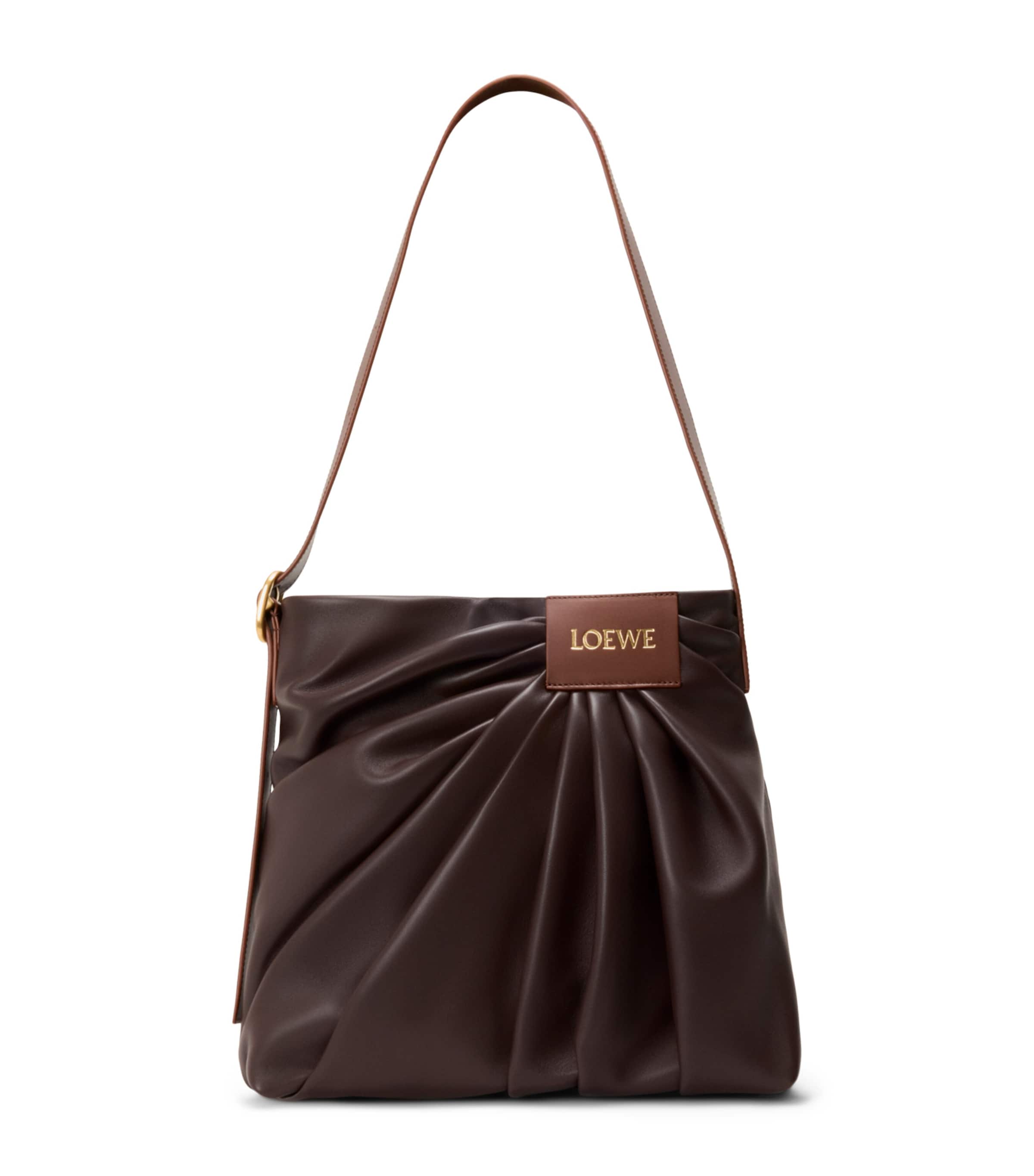 Loewe Leather Draped Tote Bag In Brown
