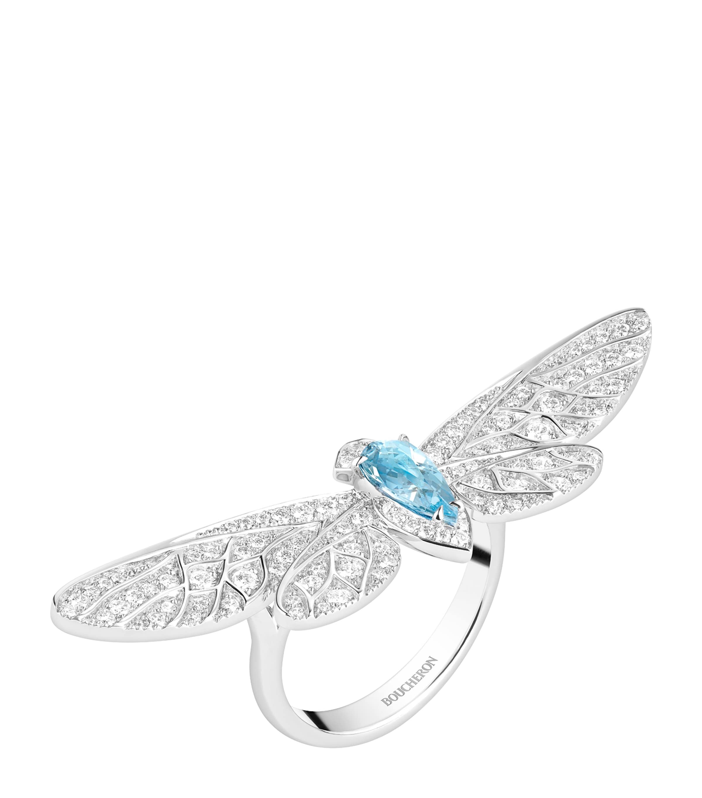 Boucheron White Gold, Diamond And Aquamarine Animaux De Collection Cicada Ring In Blue