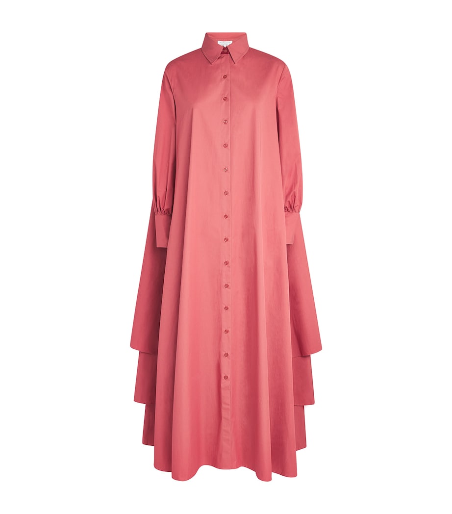 Abadia Womens Cotton Layered Volume Maxi Shirt Dress Red Image 1