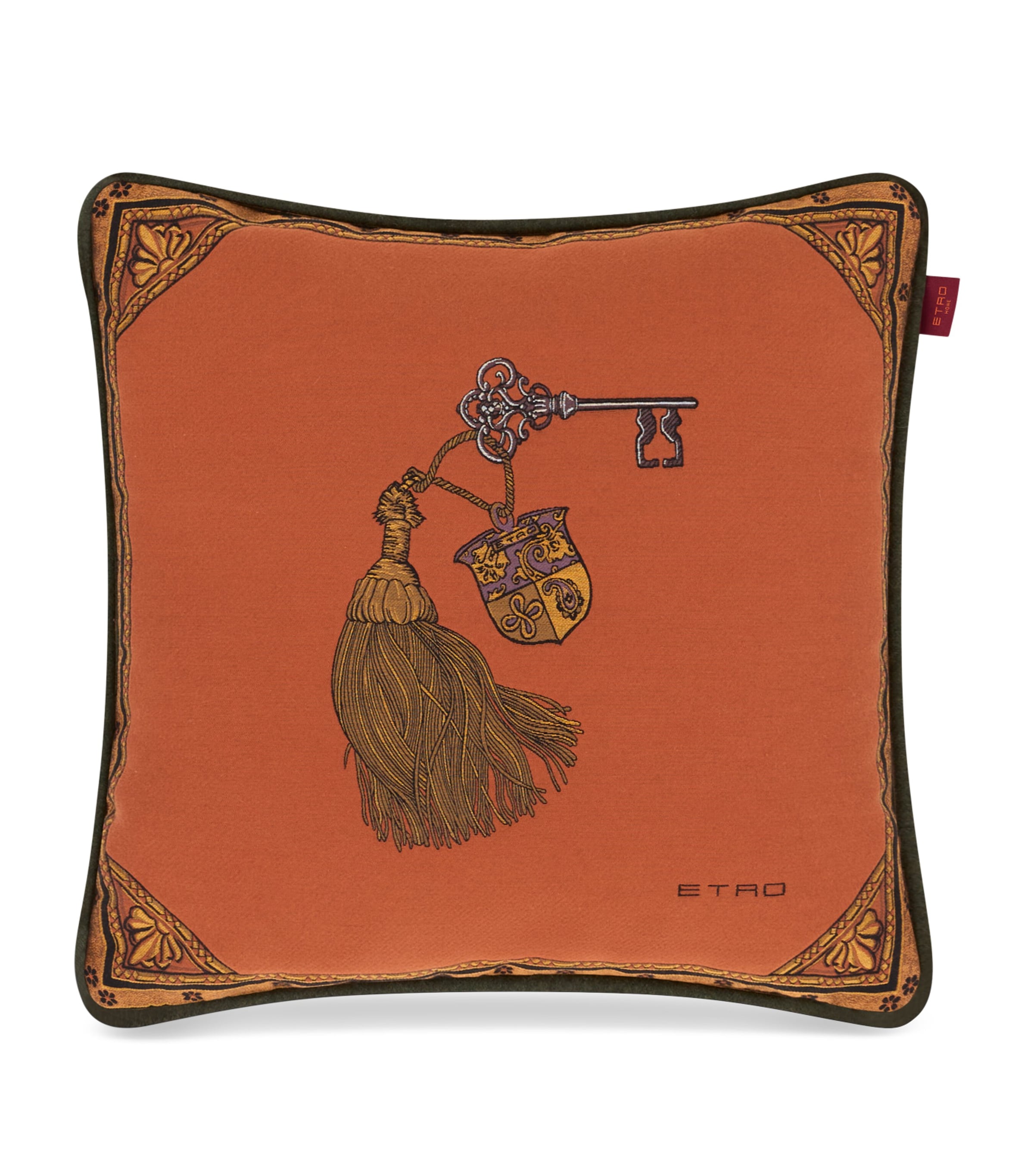 Etro Cotton-blend Herald Double-sided Cushion In Brown