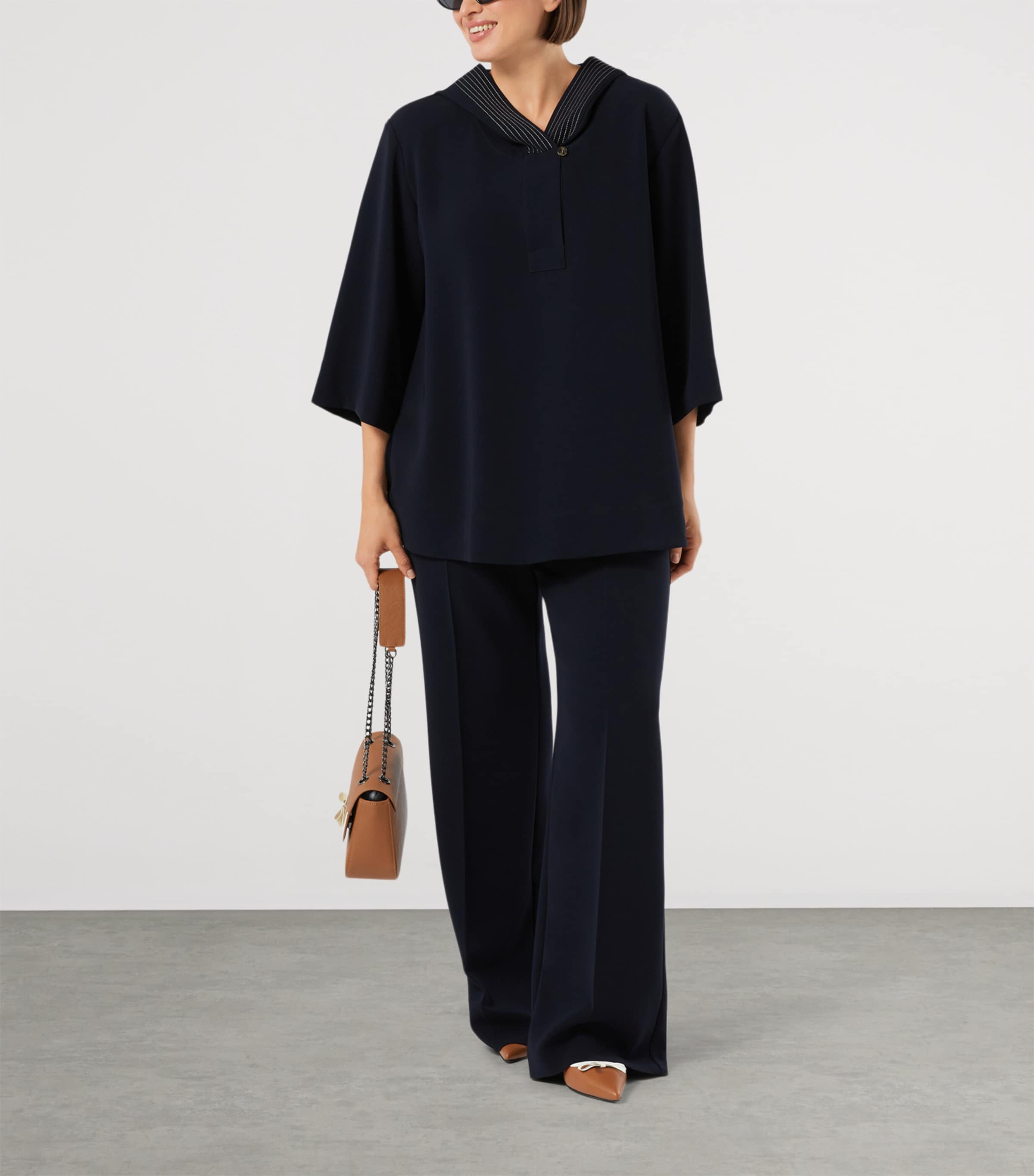 Marina Rinaldi Womens Cotton Hooded Blouse Midnightblue Image 2