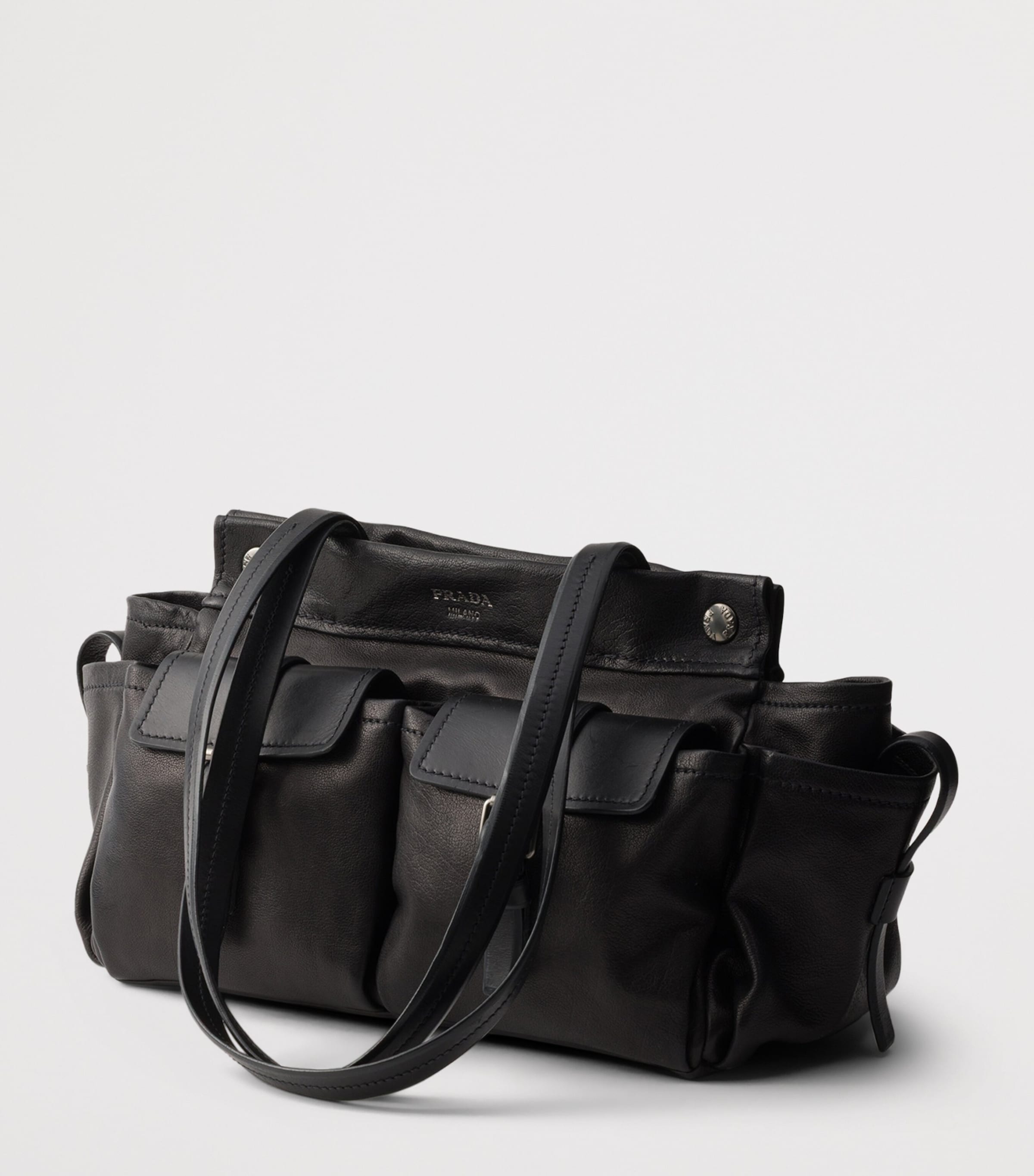 Prada Medium Leather Route Tote Bag Black Image 5
