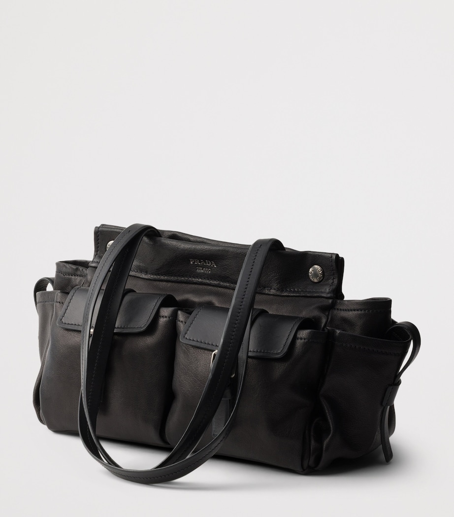 Prada Medium Leather Route Tote Bag Black Image 5