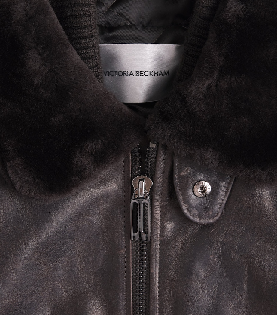 Victoria Beckham Womens Aviator Leather Jacket Dark Earth Image 6