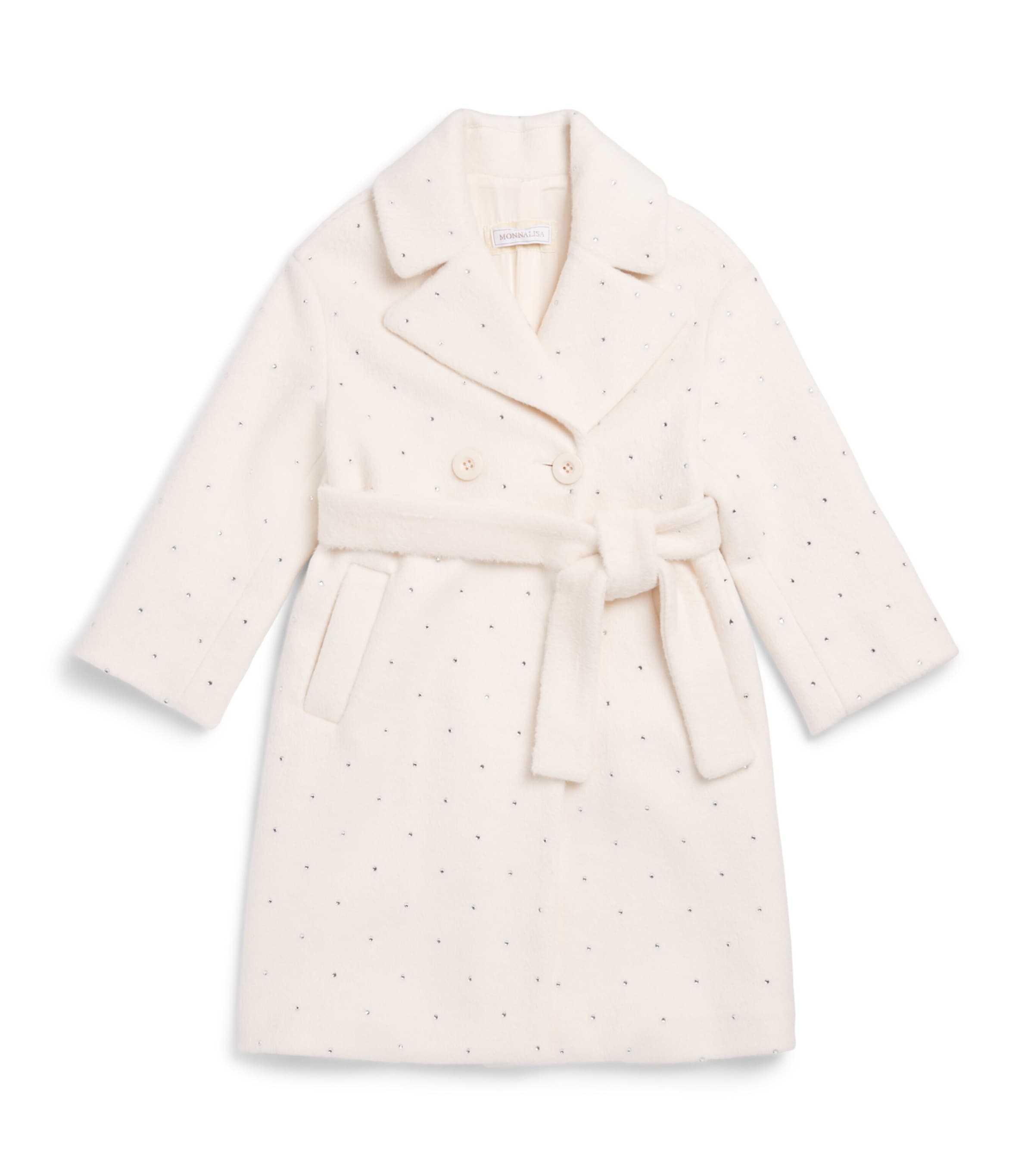 Monnalisa Rhinestone-Embellished Belted Coat (2-12 Years) Panna Image 1