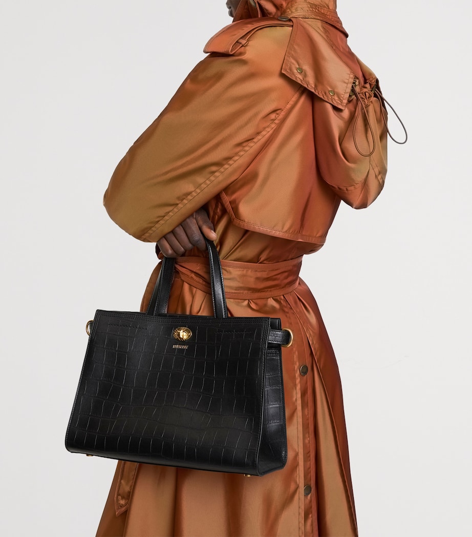 Small Calfskin Croc-Embossed Cotswolds Tote Bag BLACK Image 6